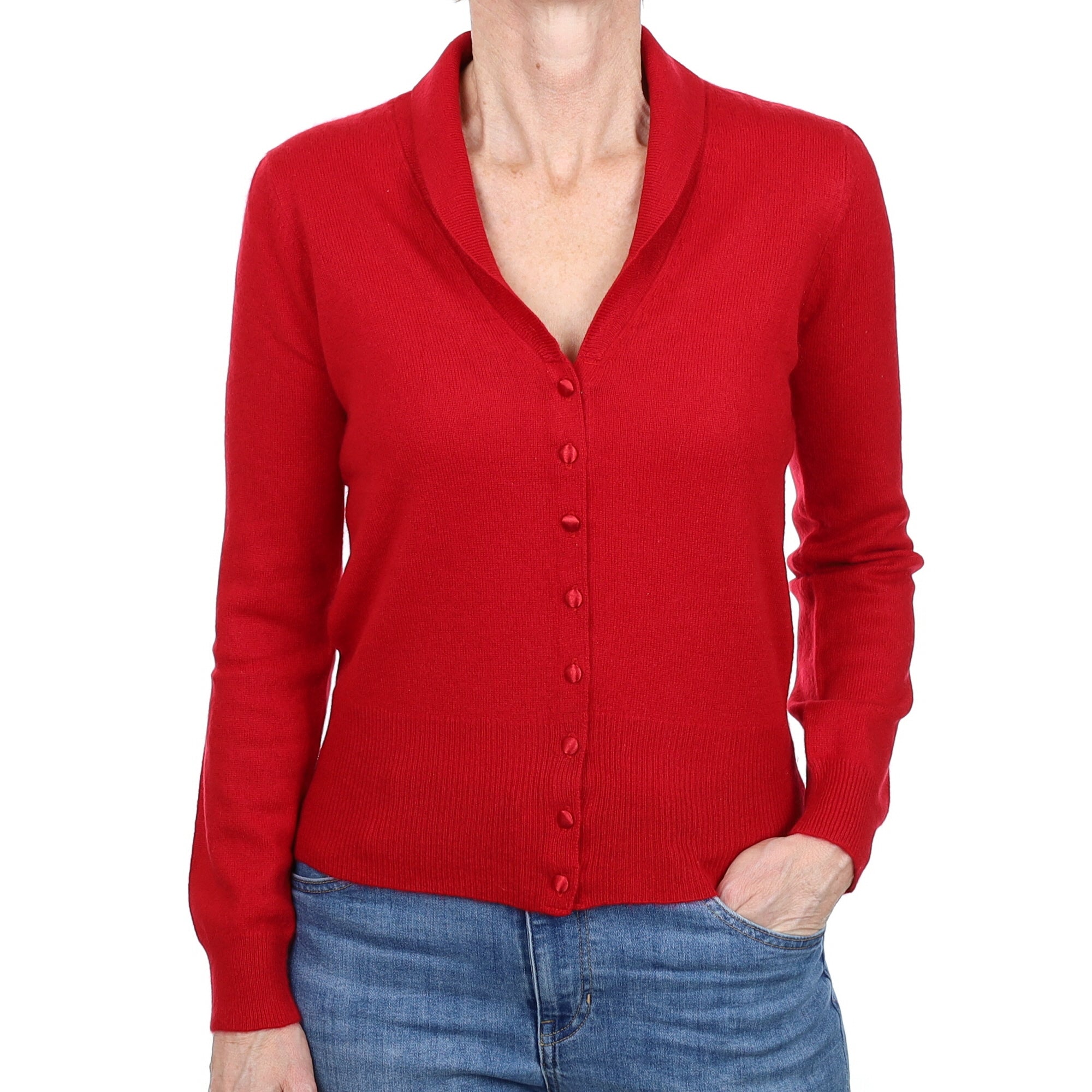Berry Red Cashmere Shawl Collar Cardigan Small