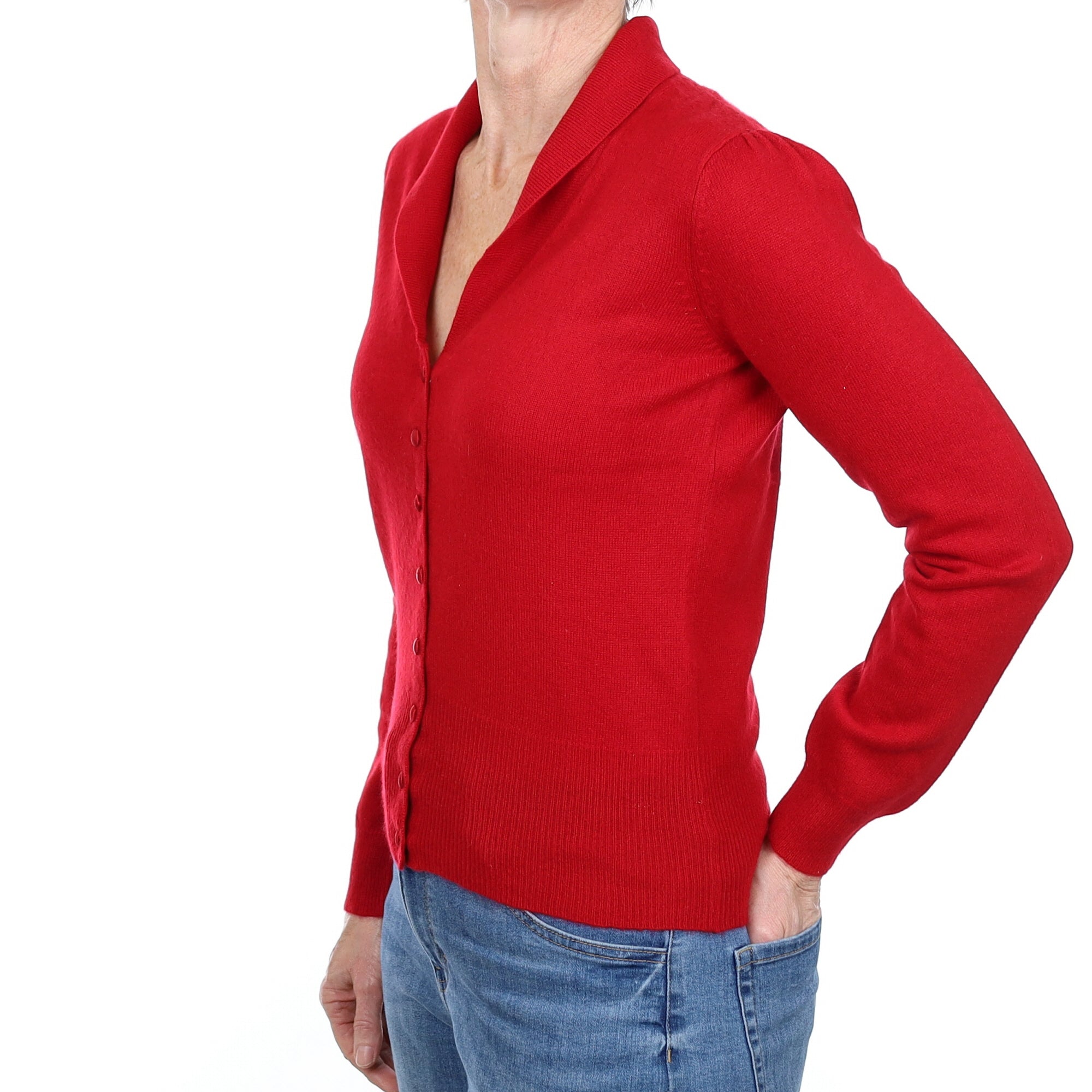Berry Red Cashmere Shawl Collar Cardigan Small
