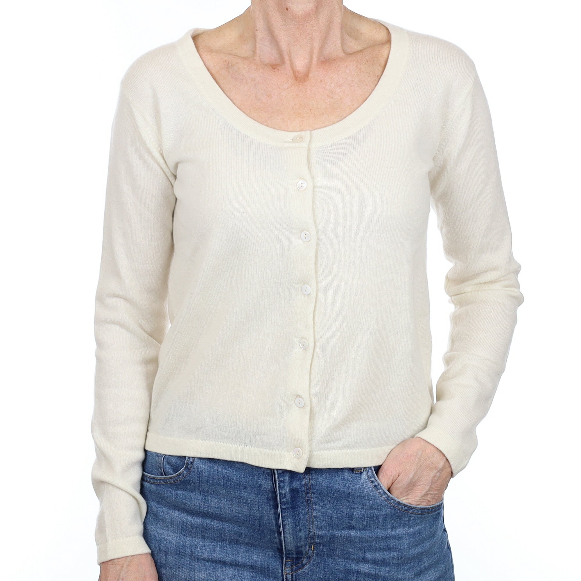 Cream Cashmere Scoop Neck Cardigan Small
