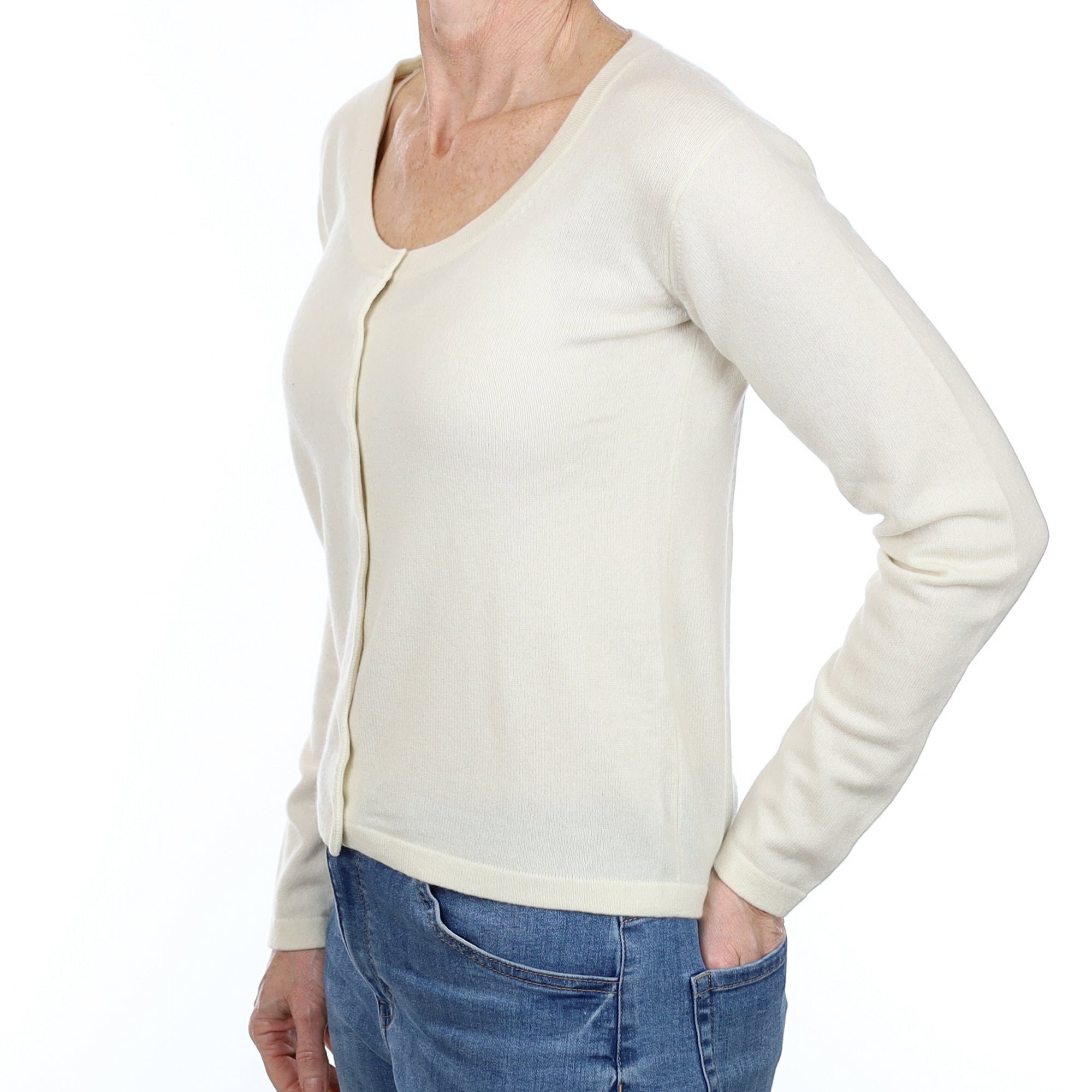 Cream Cashmere Scoop Neck Cardigan Small