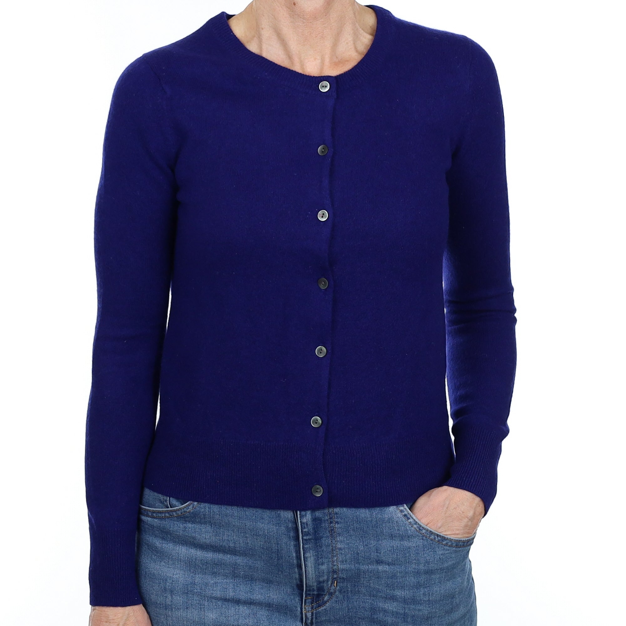Indigo Blue Cashmere Crew Neck Cardigan Small