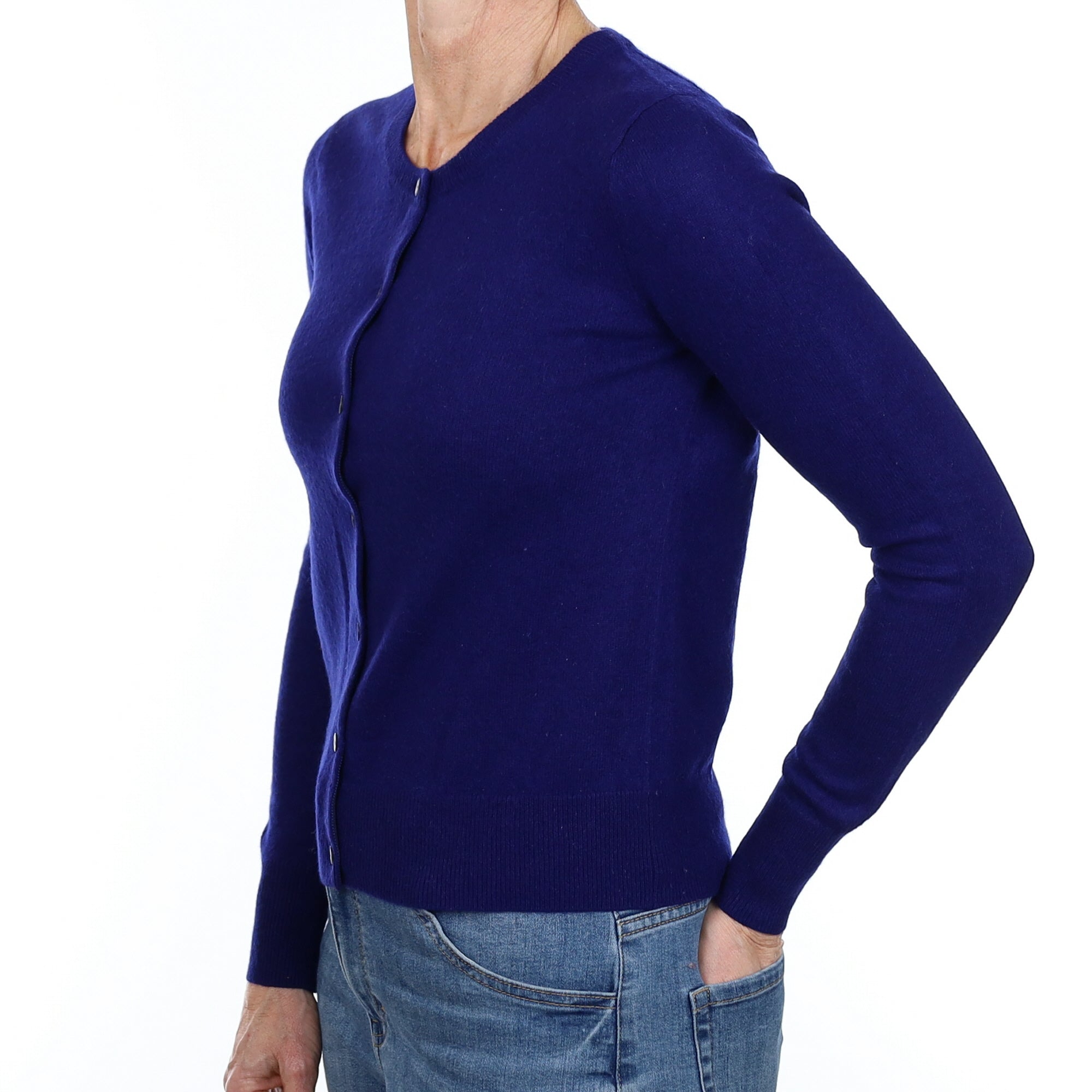 Indigo Blue Cashmere Crew Neck Cardigan Small