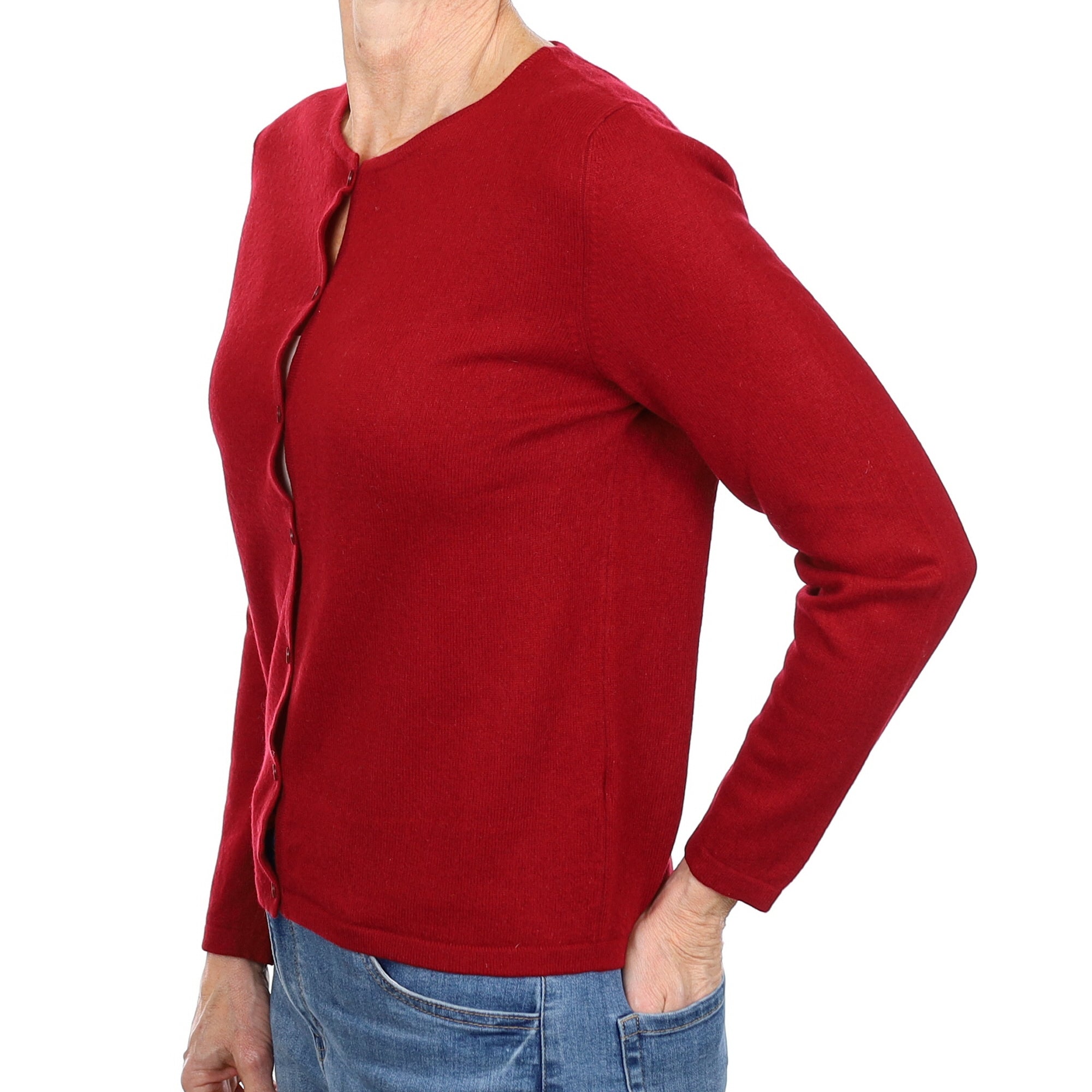 Burgundy Red Cashmere Crew Neck Cardigan Small