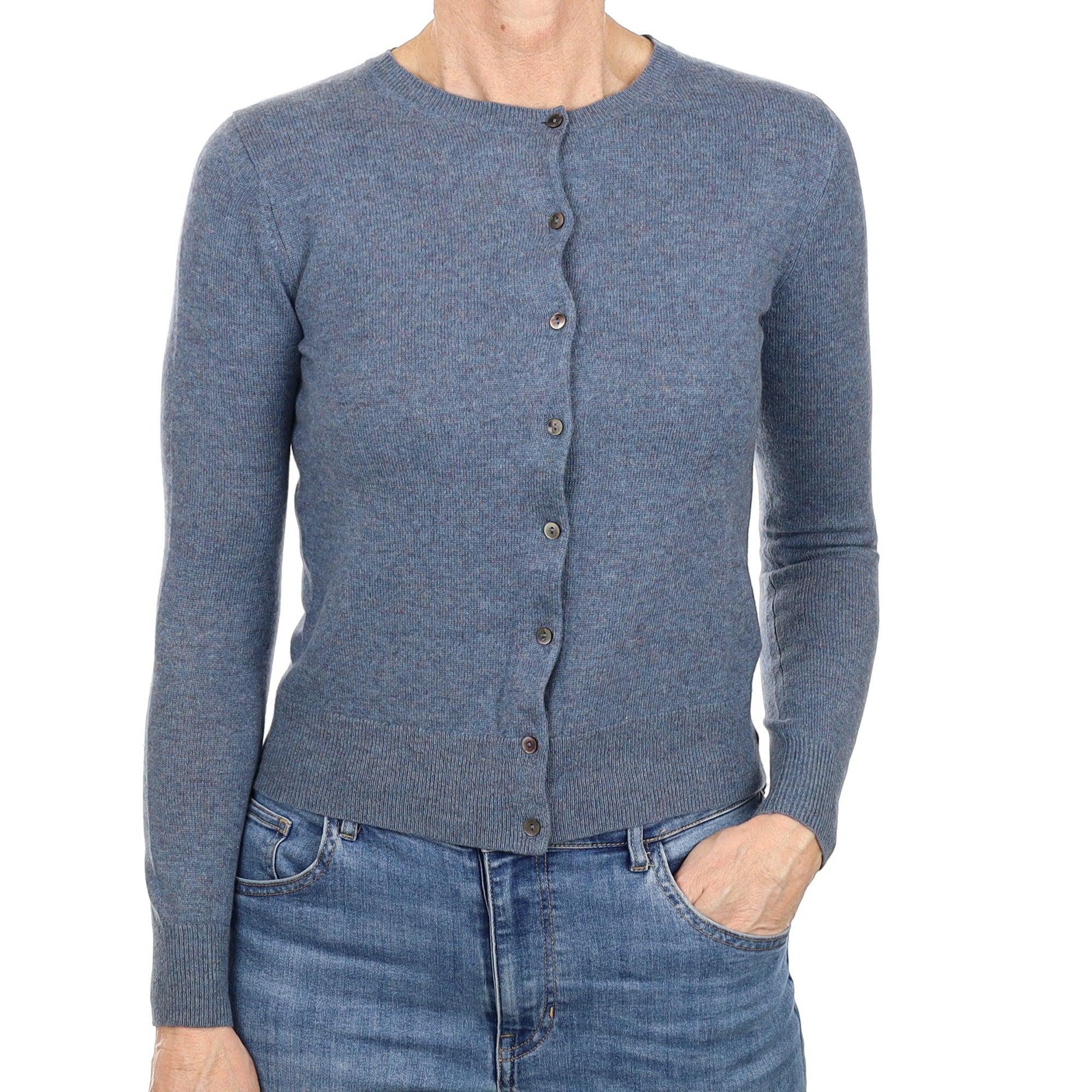 Denim Blue Cashmere Crew Neck Cardigan Small