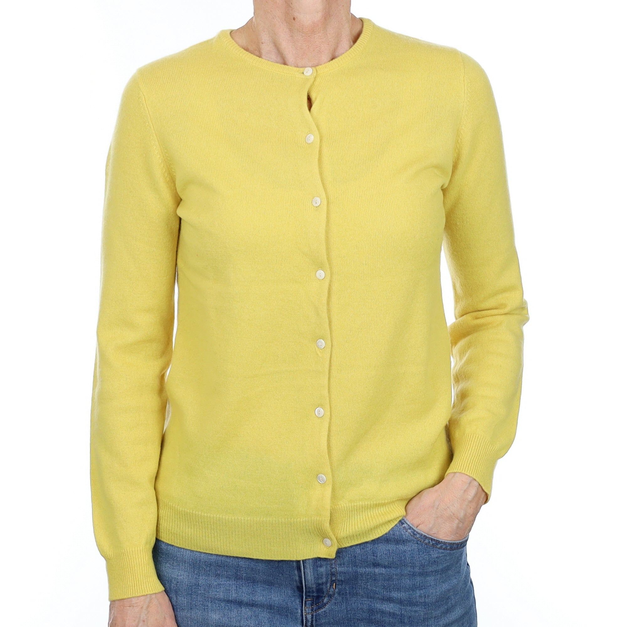 Pineapple Yellow Cashmere Crew Neck Cardigan Small