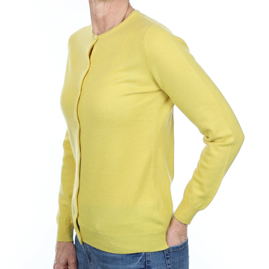 Pineapple Yellow Cashmere Crew Neck Cardigan Small