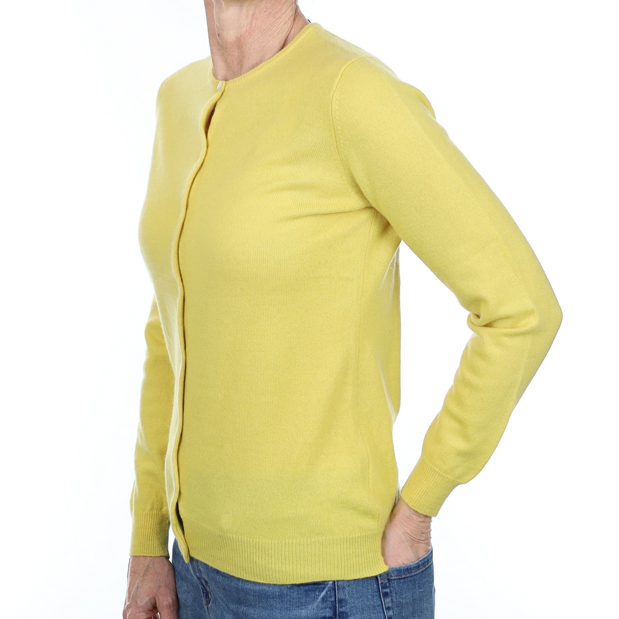 Pineapple Yellow Cashmere Crew Neck Cardigan Small
