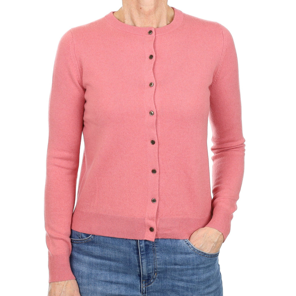 Rouge Pink Cashmere Crew Neck Cardigan Small