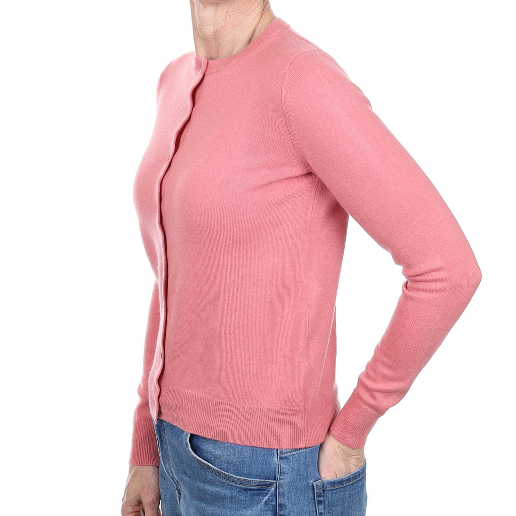 Rouge Pink Cashmere Crew Neck Cardigan Small