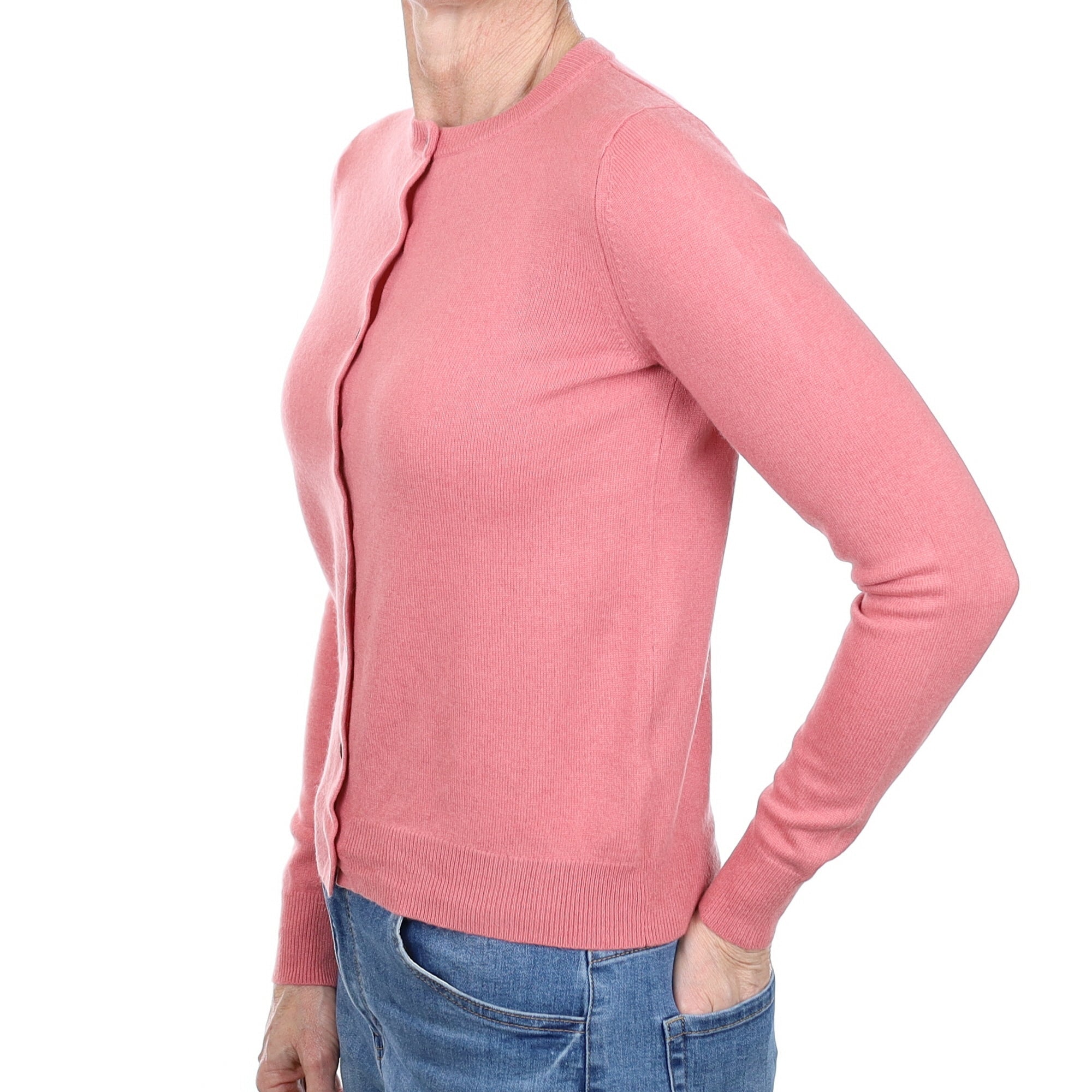 Rouge Pink Cashmere Crew Neck Cardigan Small