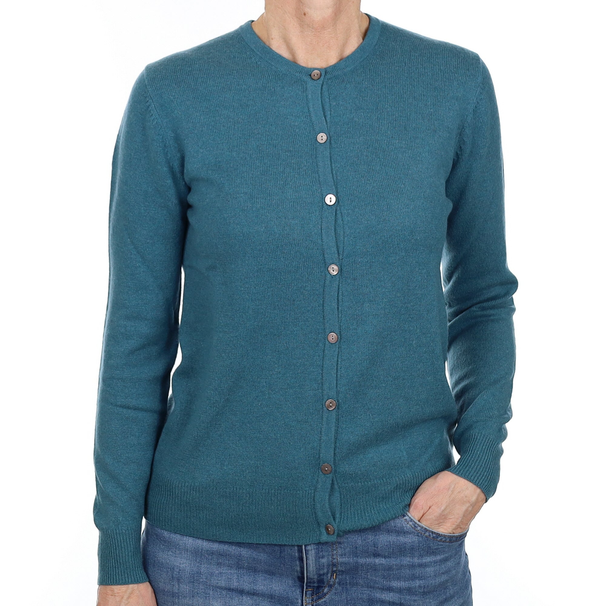 Pacific Green Cashmere Crew Neck Cardigan Small