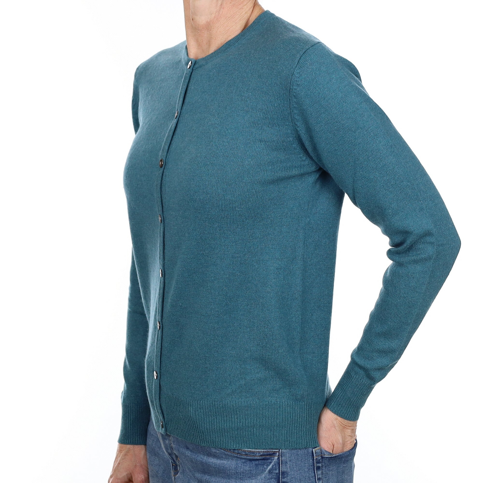 Pacific Green Cashmere Crew Neck Cardigan Small