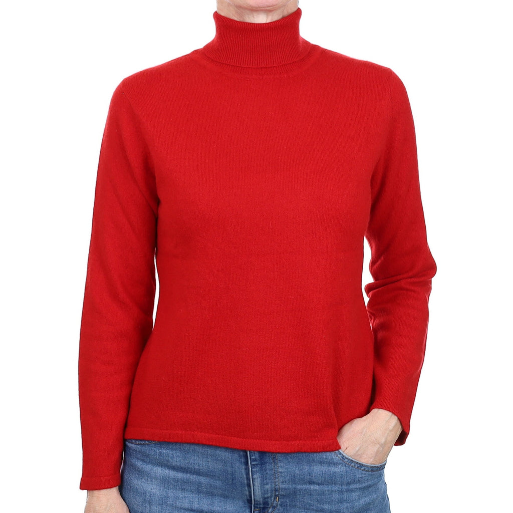 Post Box Red Cashmere Polo Neck Jumper Small