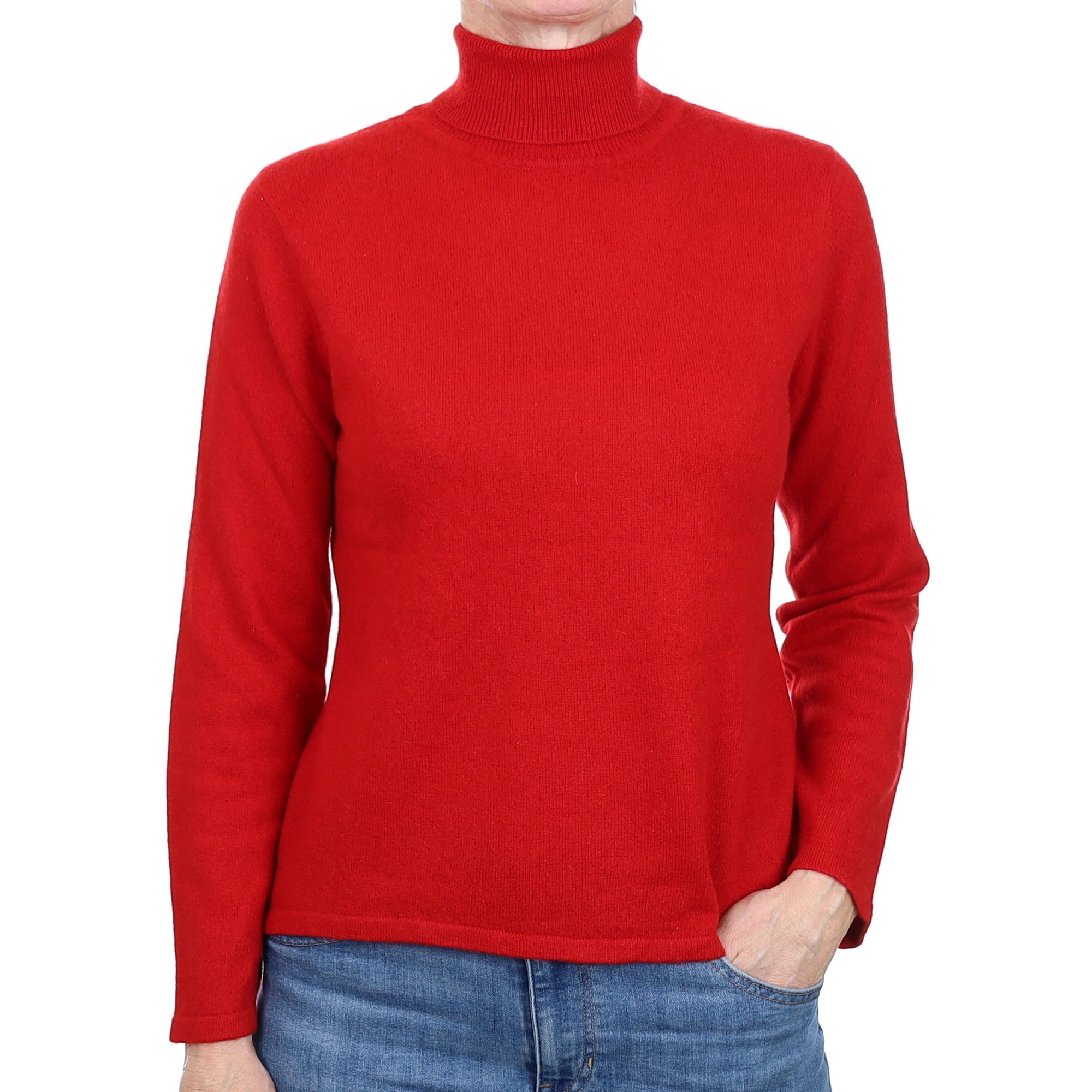Post Box Red Cashmere Polo Neck Jumper Small