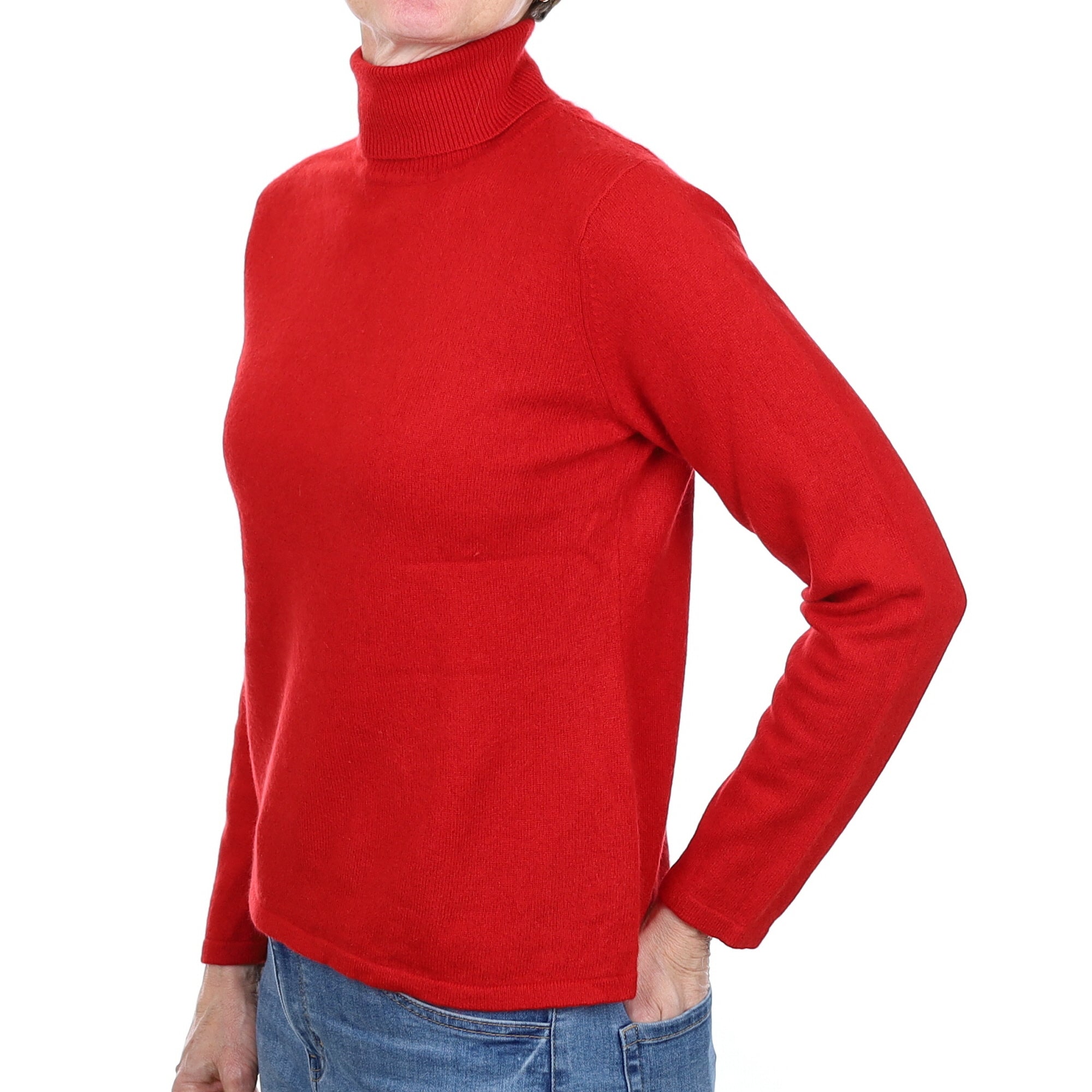 Post Box Red Cashmere Polo Neck Jumper Small