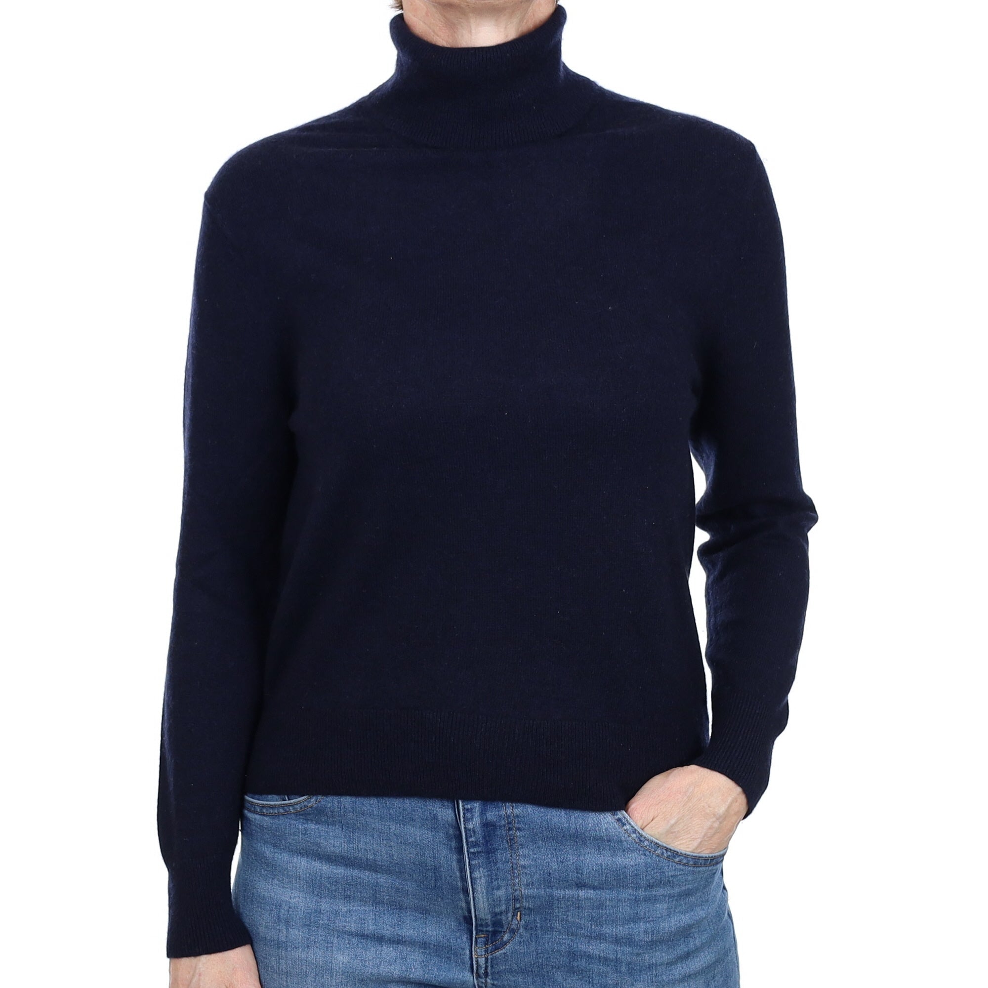 Dark Navy Cashmere Polo Neck Jumper Small