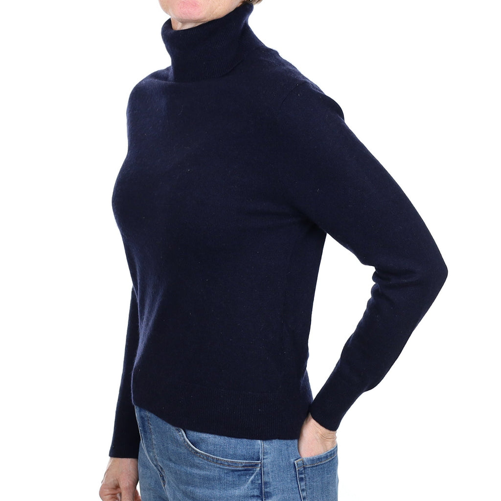 Dark Navy Cashmere Polo Neck Jumper Small