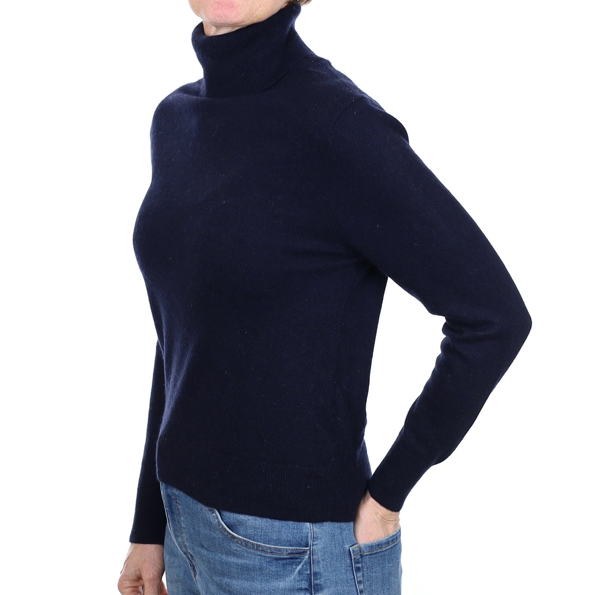 Dark Navy Cashmere Polo Neck Jumper Small