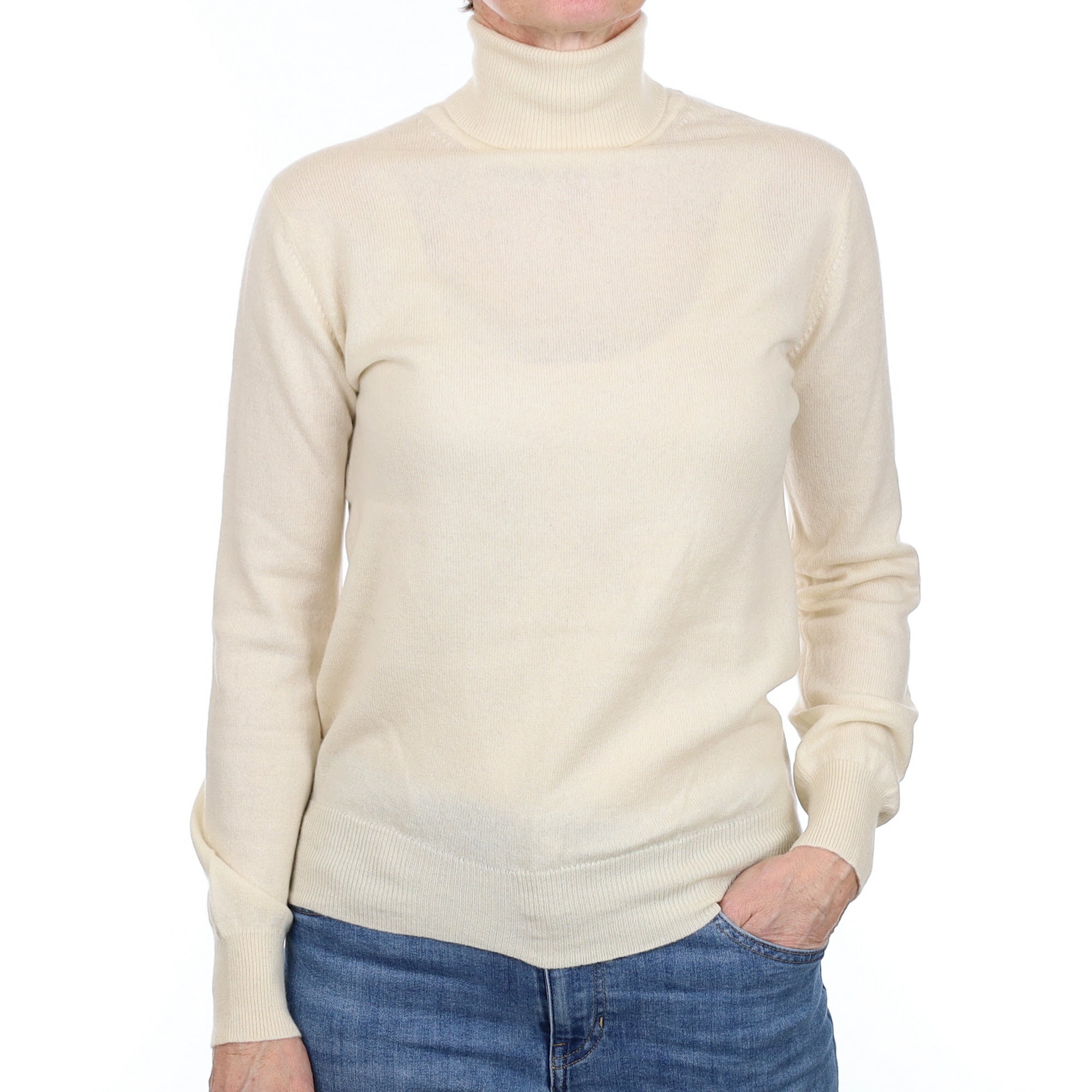 Vanilla Cream Cashmere Polo Neck Jumper Small