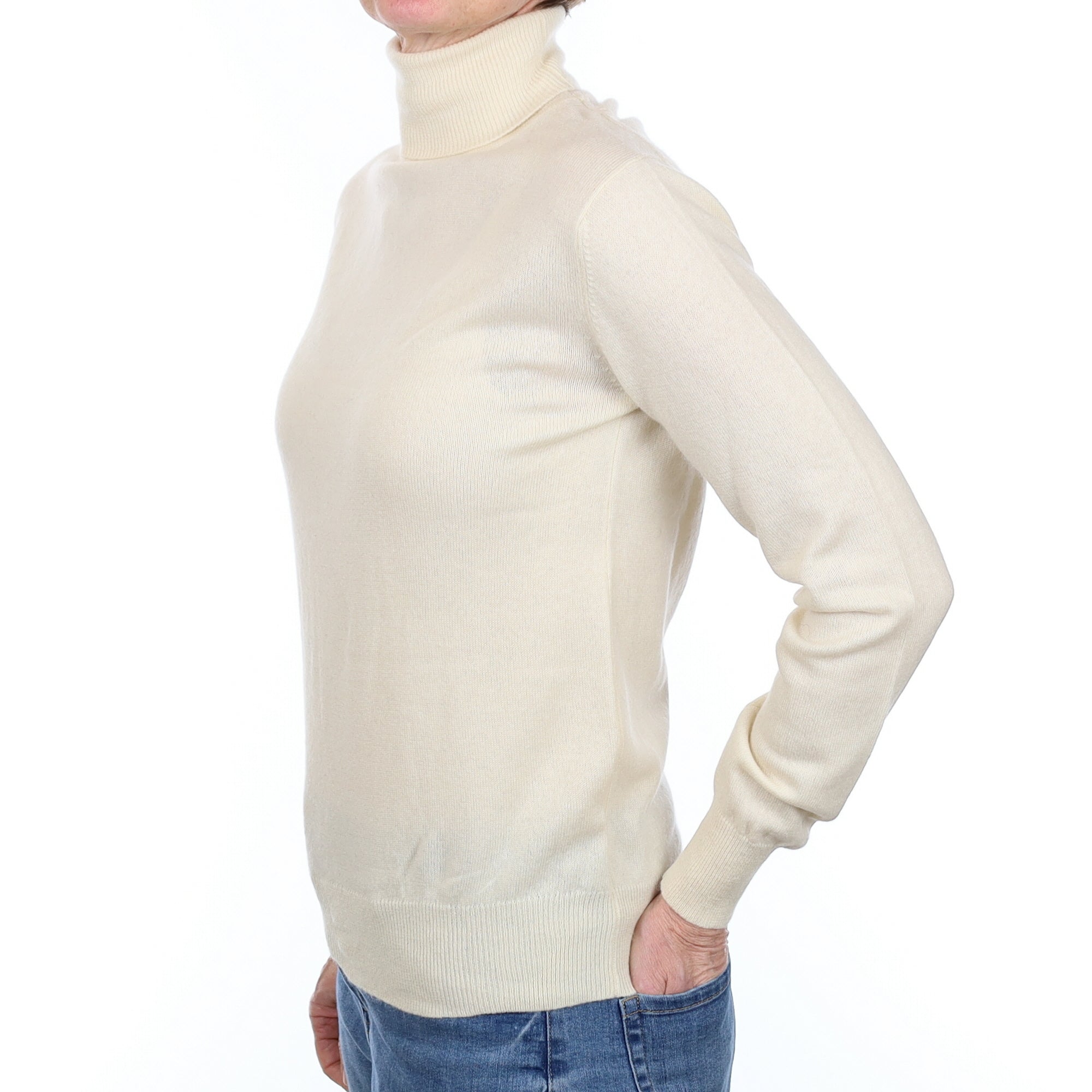 Vanilla Cream Cashmere Polo Neck Jumper Small