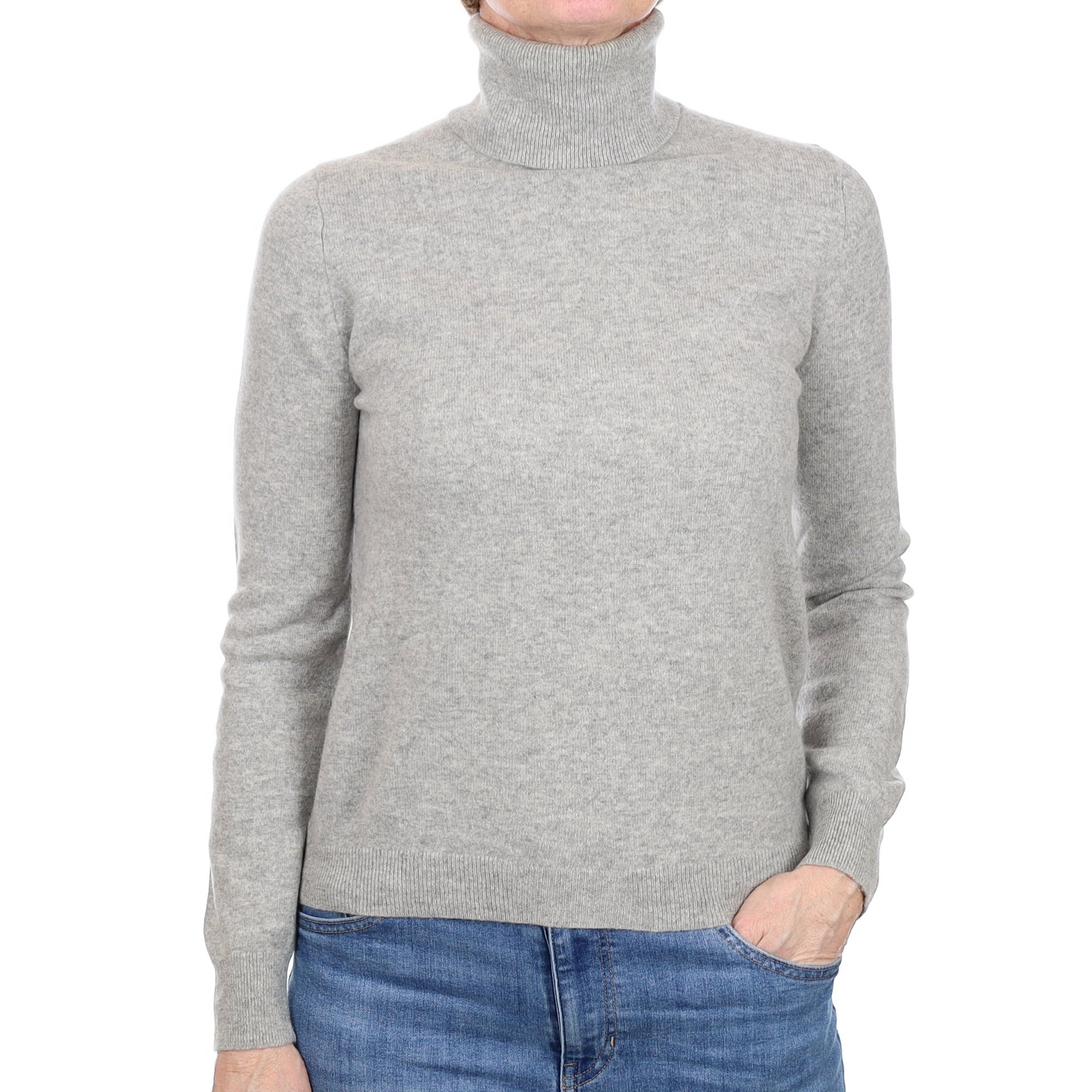 Smoke Grey Cashmere Polo Neck Jumper Small