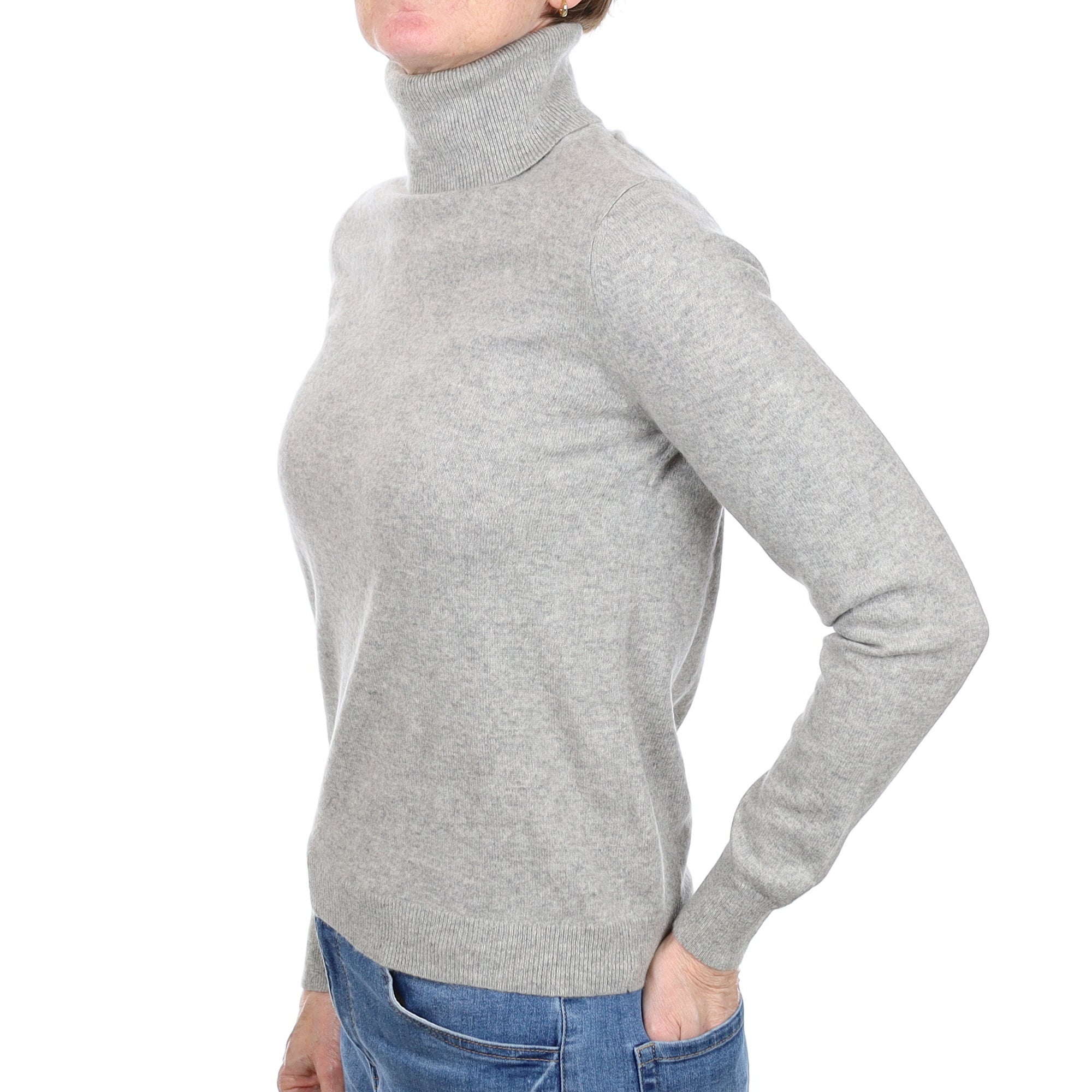 Smoke Grey Cashmere Polo Neck Jumper Small