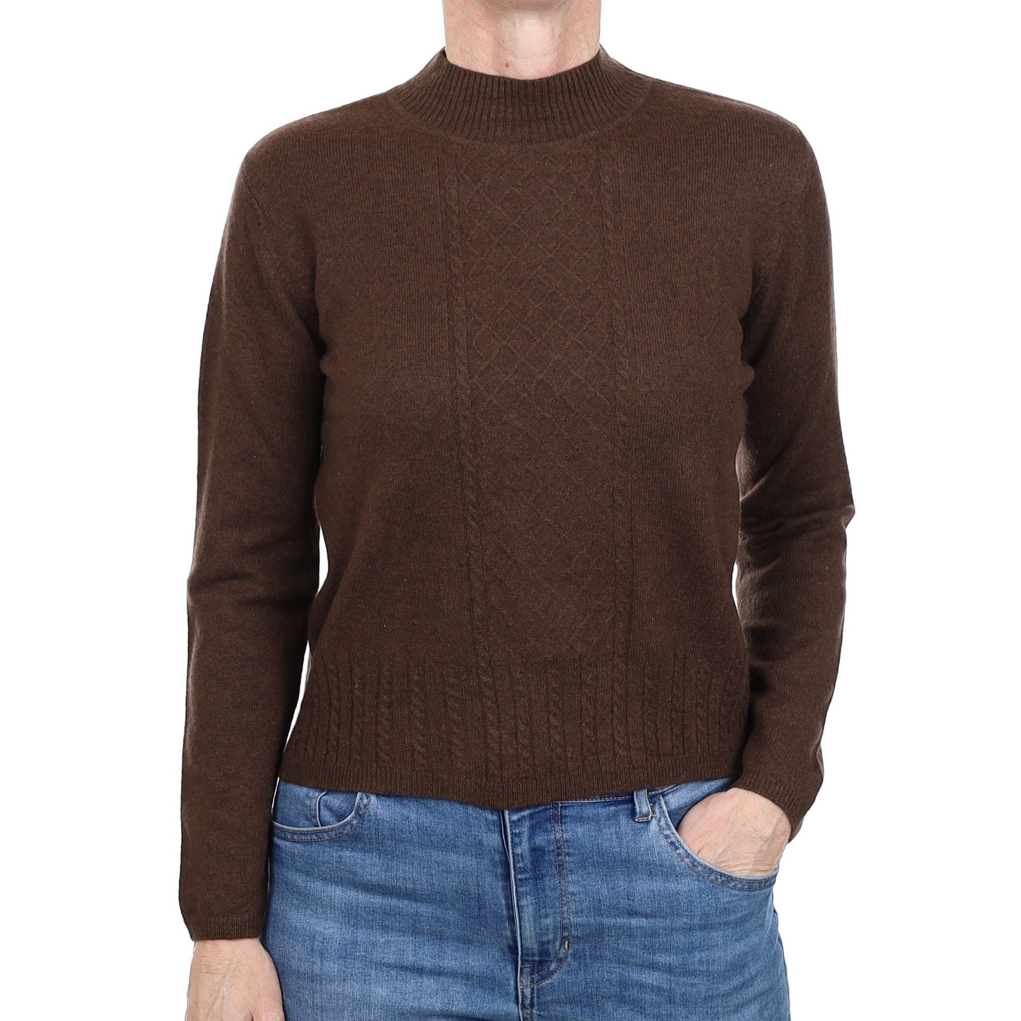 Chocolate Textured Cashmere Turtle Neck Jumper Small