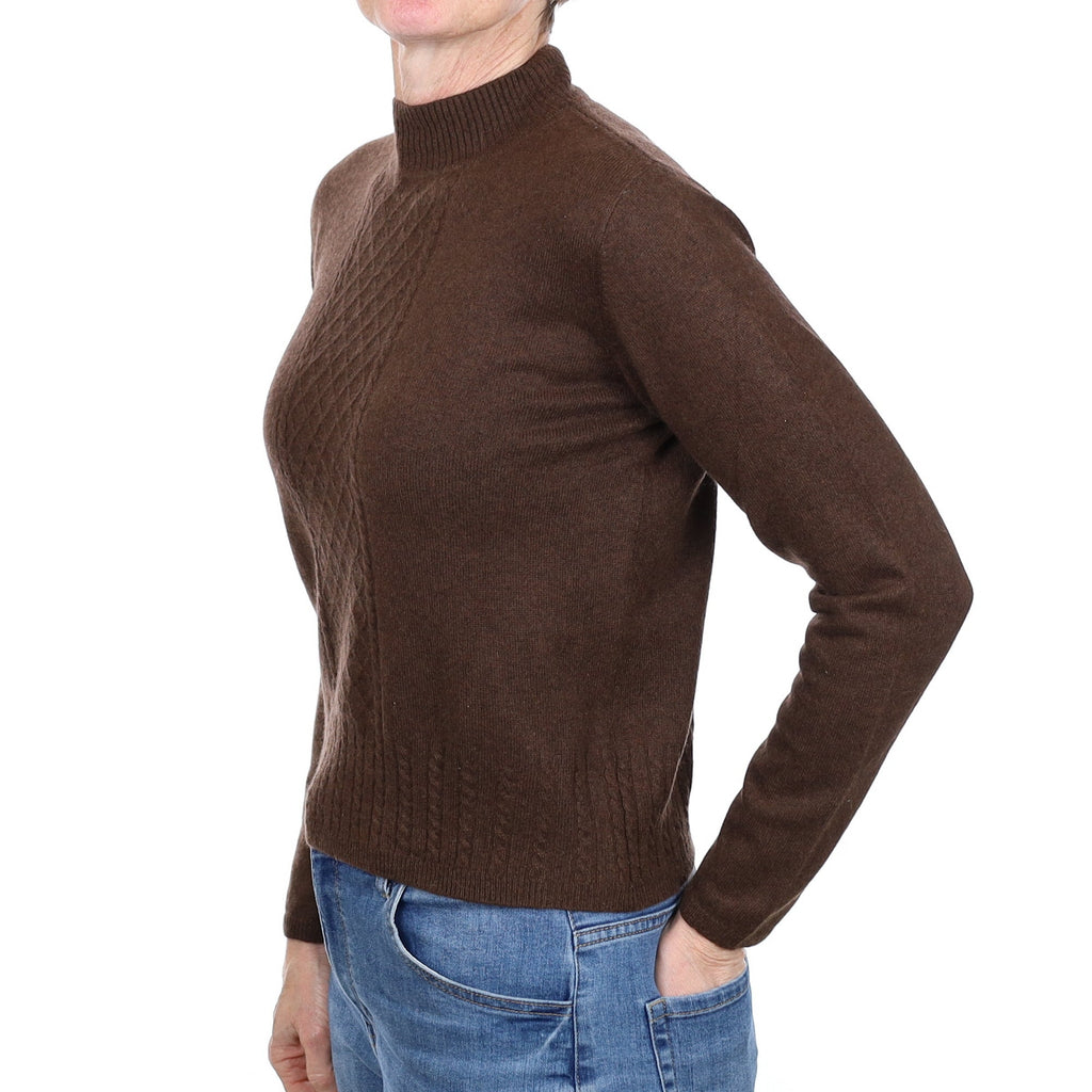 Chocolate Textured Cashmere Turtle Neck Jumper Small
