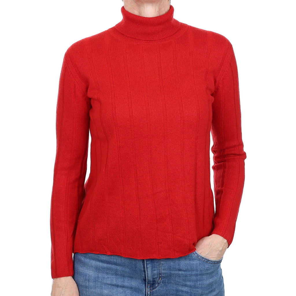 Postie Red Rib Cashmere Polo Neck Jumper Small