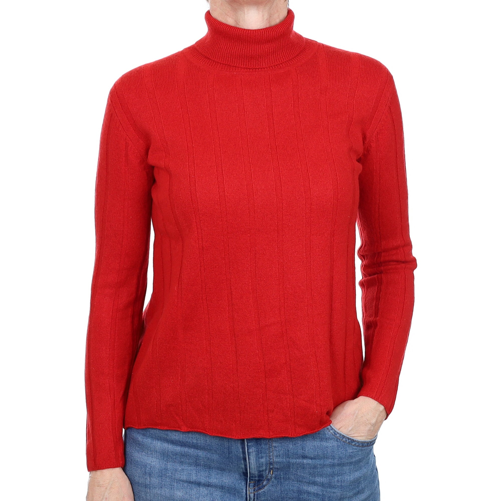 Postie Red Rib Cashmere Polo Neck Jumper Small
