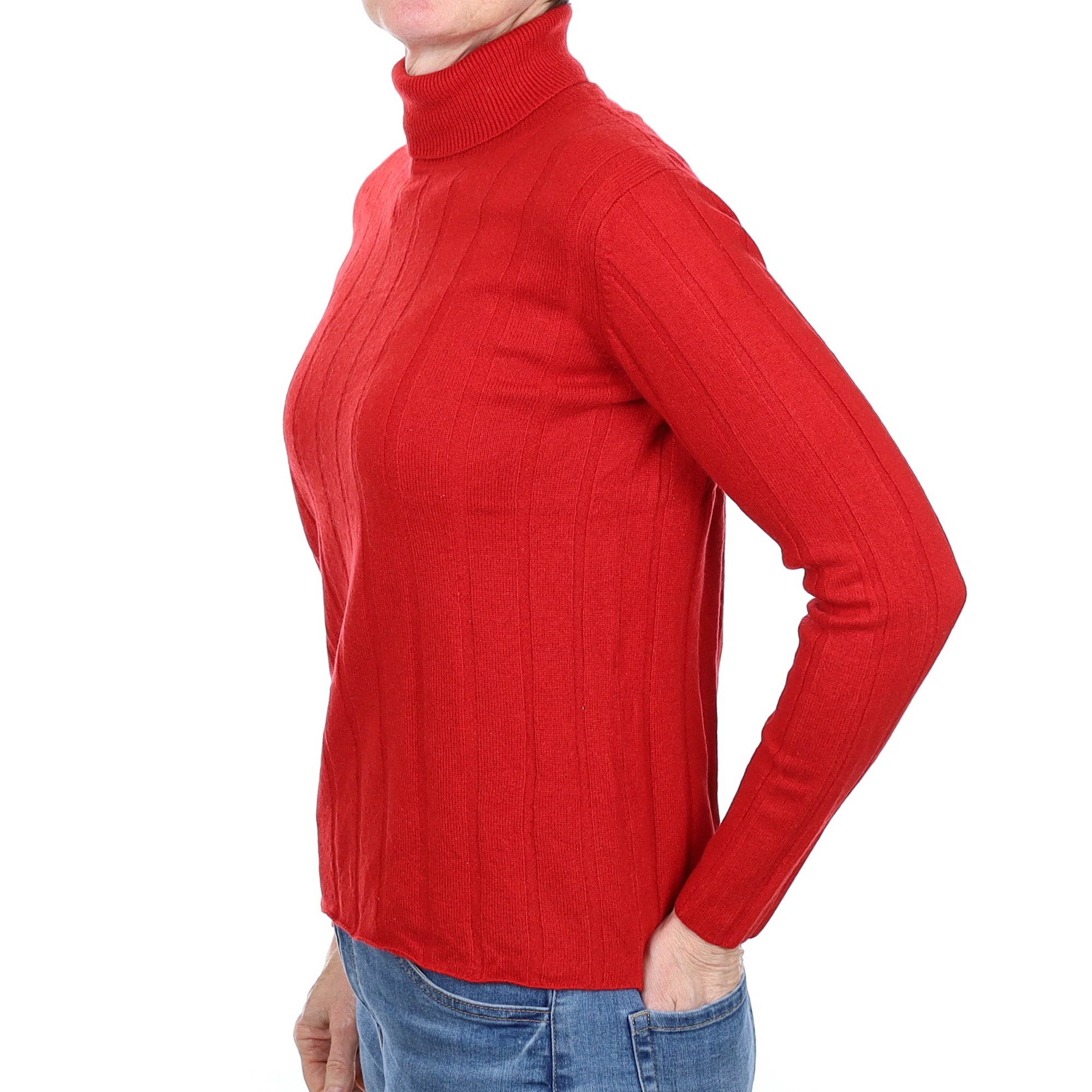 Postie Red Rib Cashmere Polo Neck Jumper Small