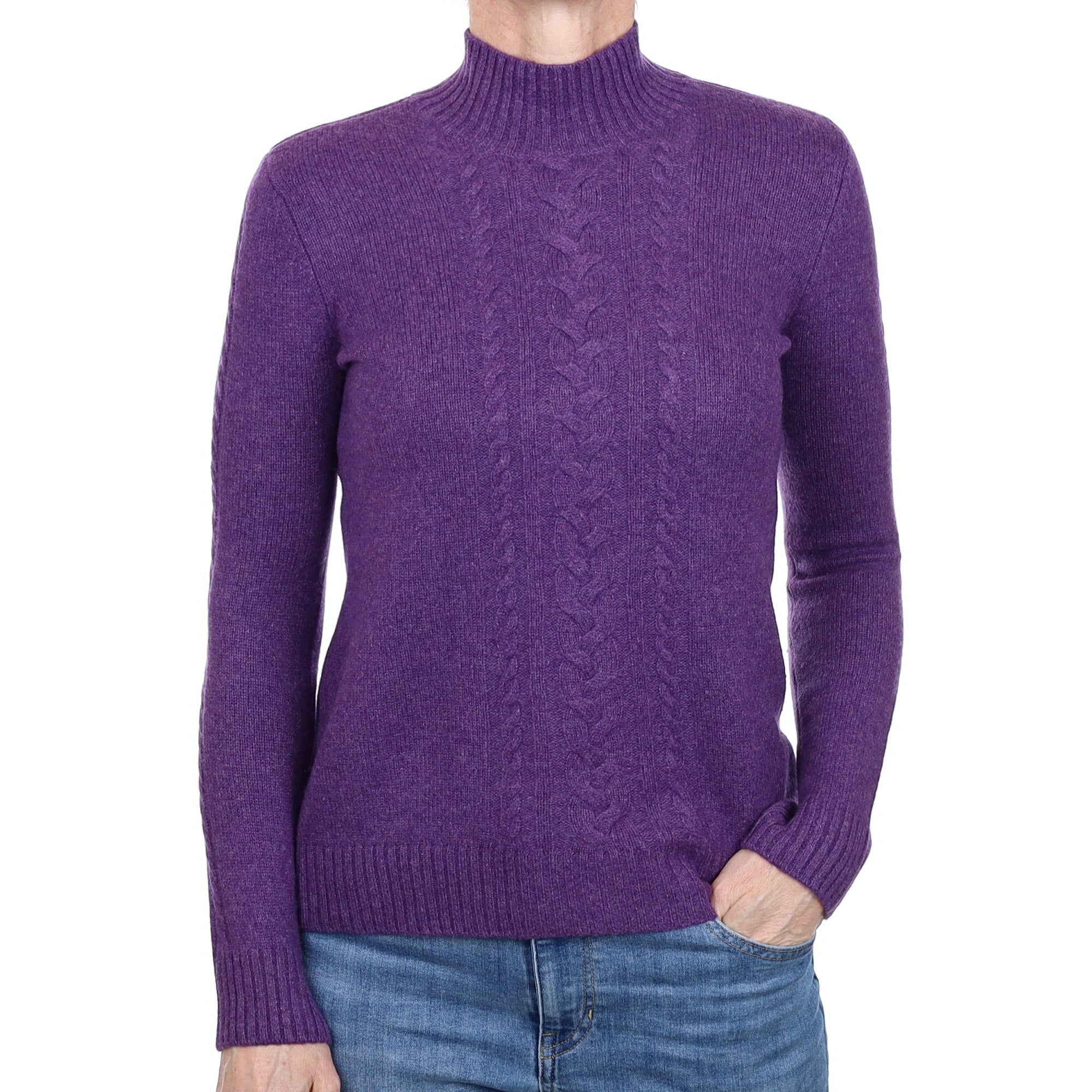 Deep Amethyst Cable Cashmere Turtle Neck Jumper Small