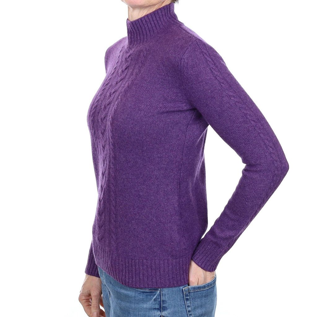 Deep Amethyst Cable Cashmere Turtle Neck Jumper Small