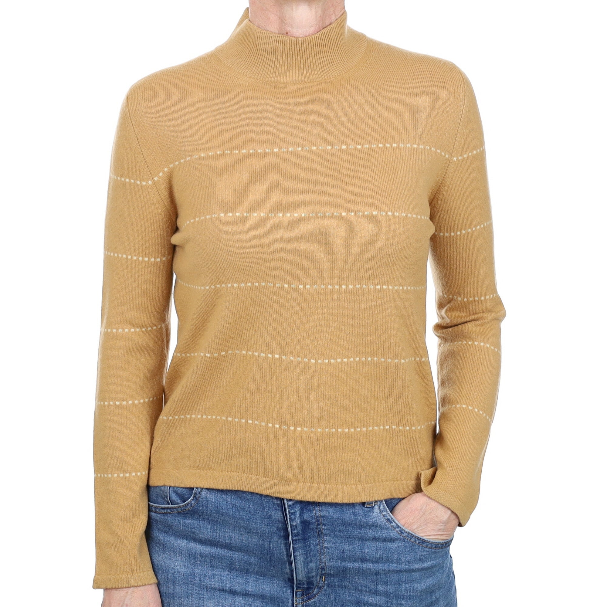 Caramel Stripe Cashmere Turtle Neck Jumper Small
