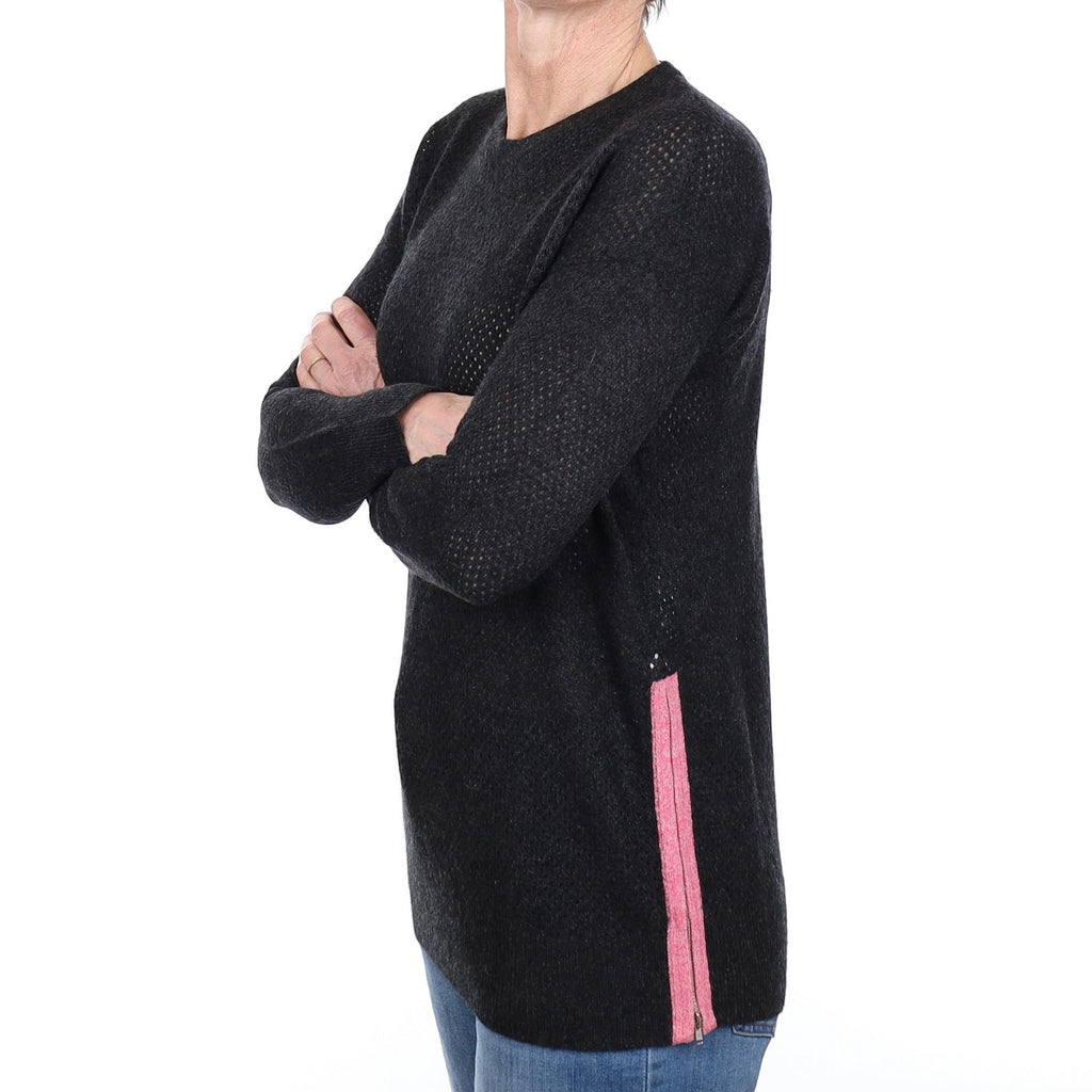 Charcoal Grey Pinhole Knit Cashmere Crew Neck Jumper Small