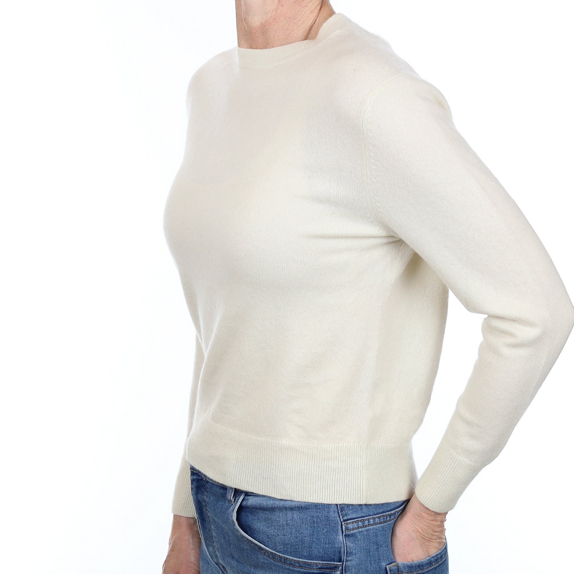 Ivory Cashmere Crew Neck Jumper Small