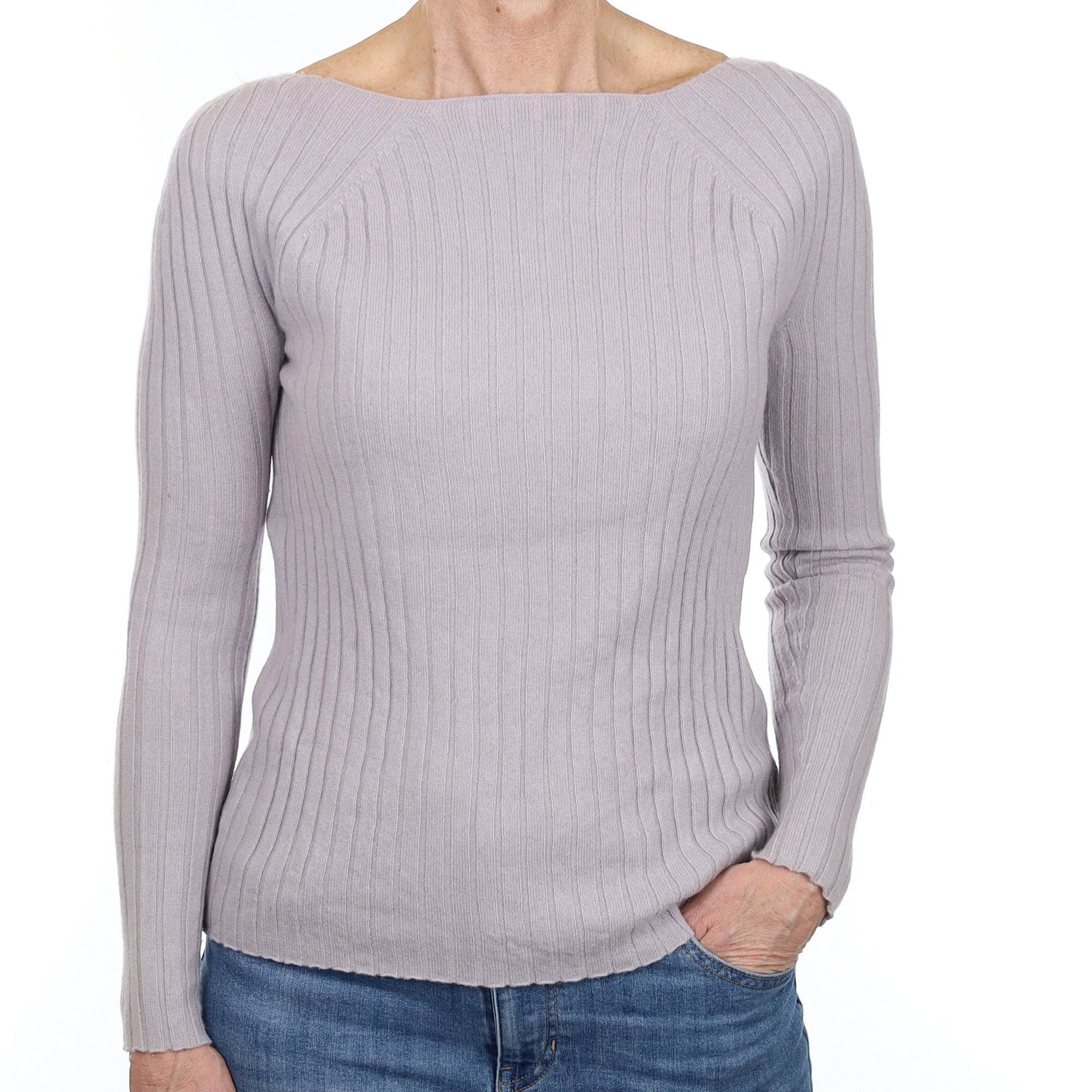 Dove Grey Rib Cashmere Boat Neck Jumper Small