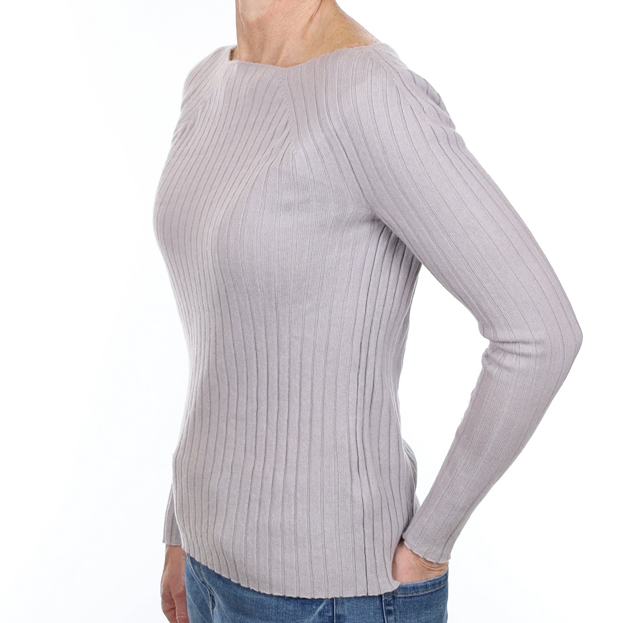 Dove Grey Rib Cashmere Boat Neck Jumper Small