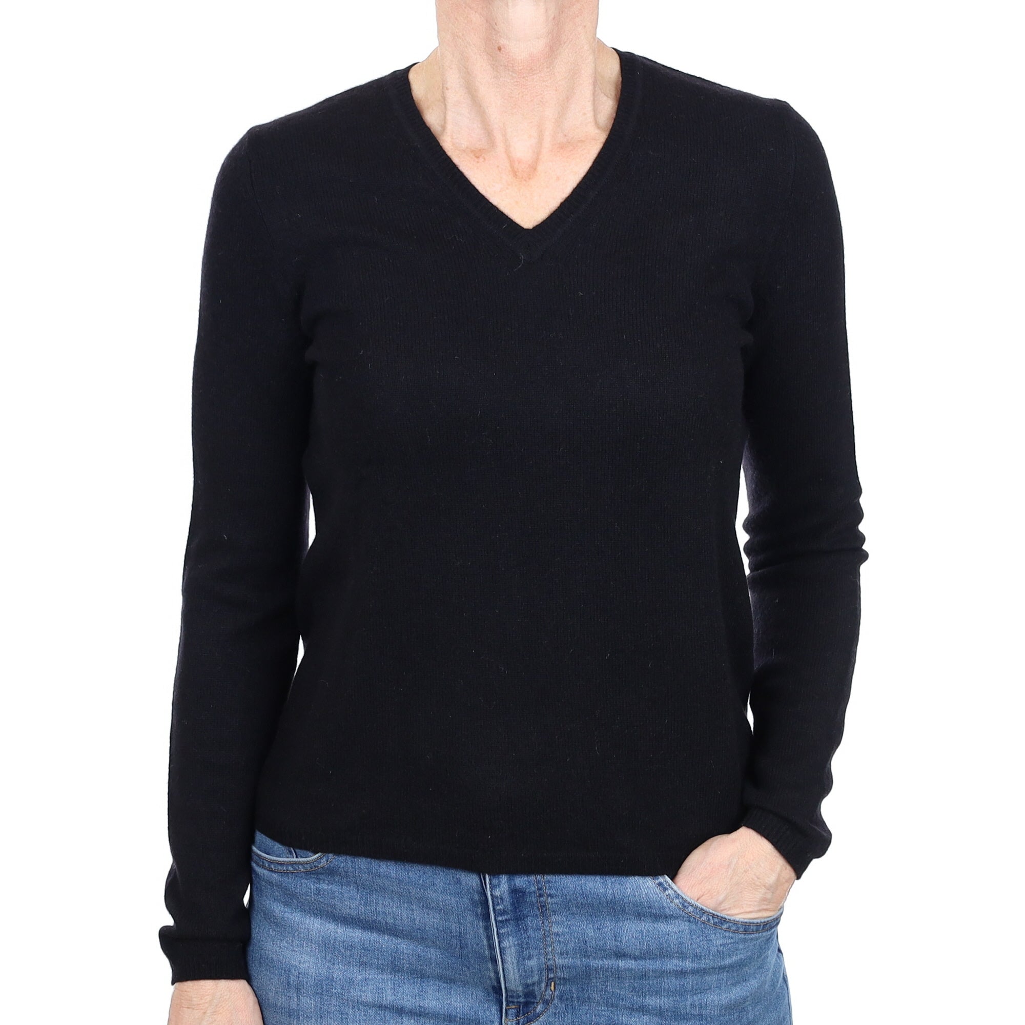 Black Cashmere V Neck Jumper Small