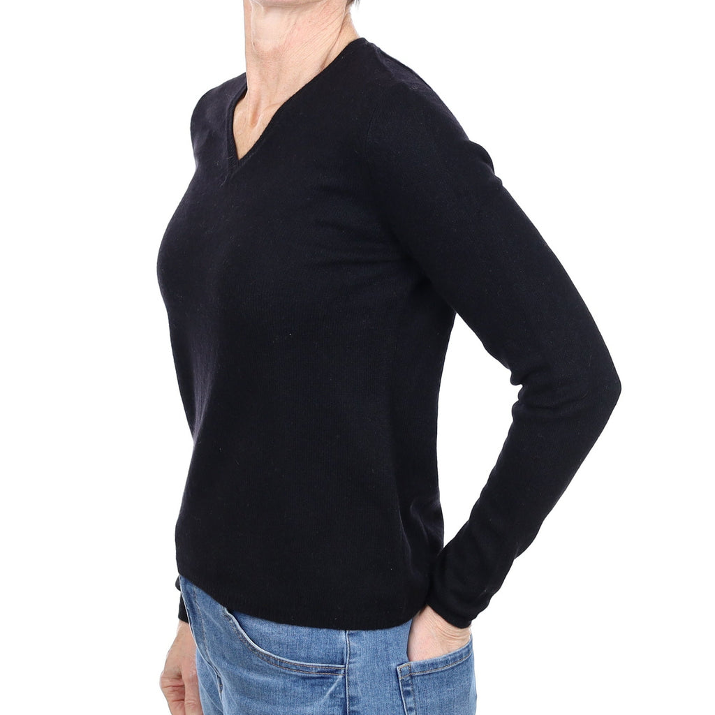 Black Cashmere V Neck Jumper Small