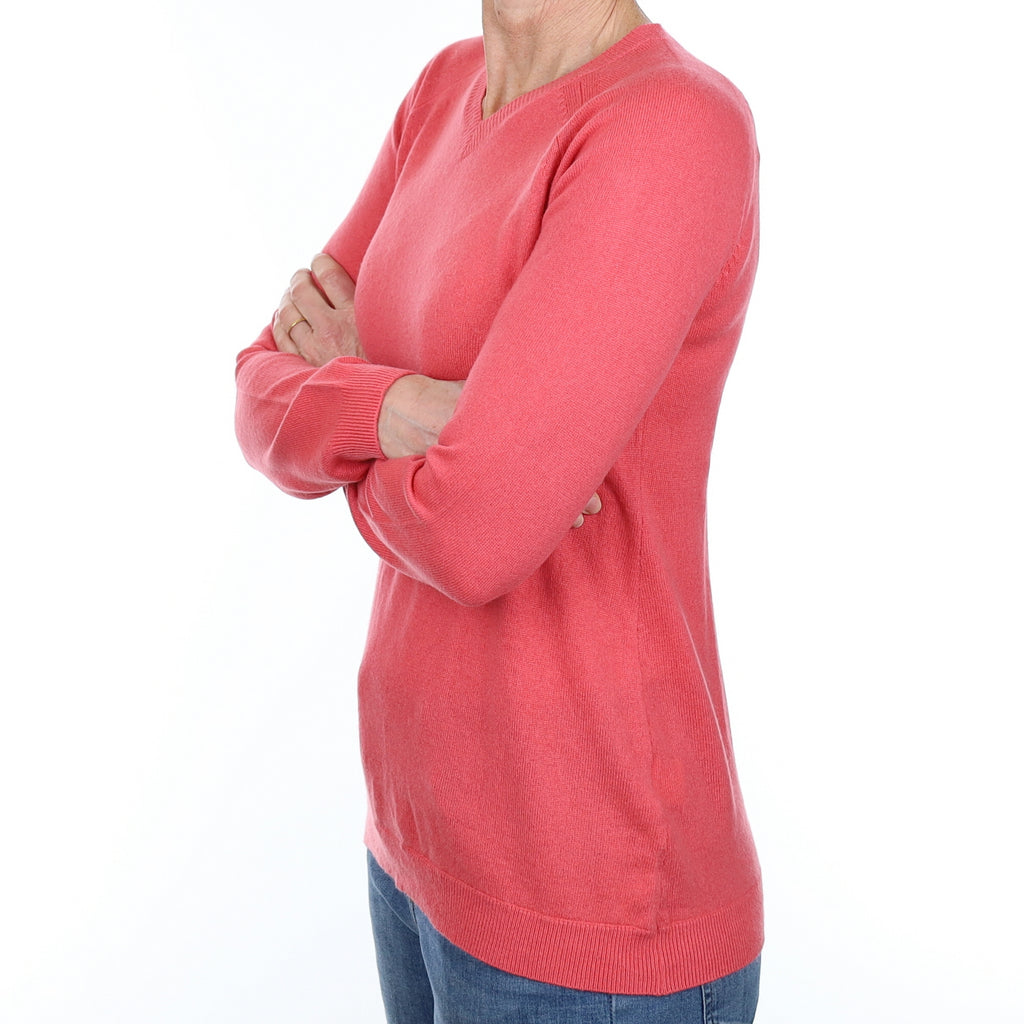 Flamingo Pink Cashmere V Neck Jumper Small