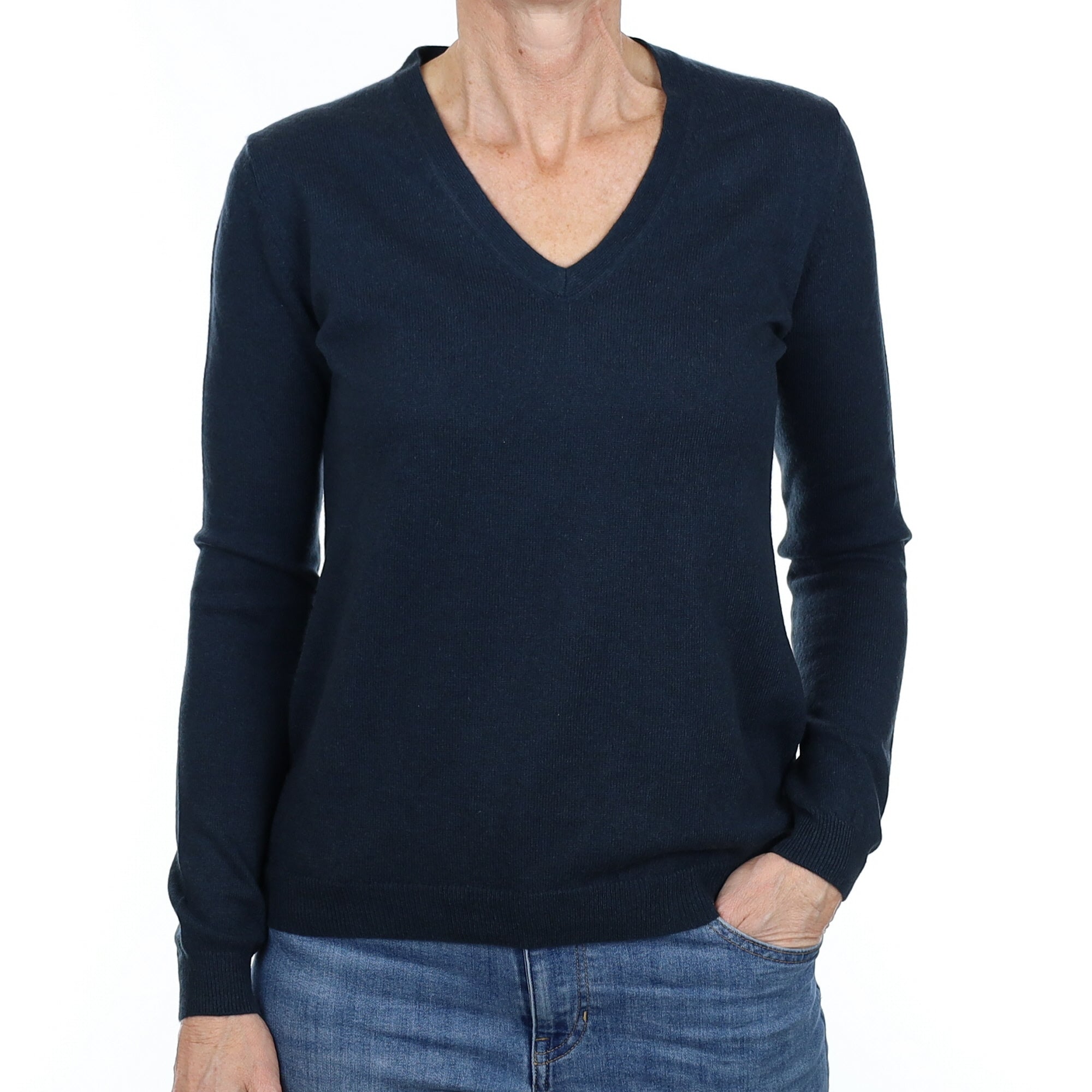 Petrol Blue Cashmere V Neck Jumper Small