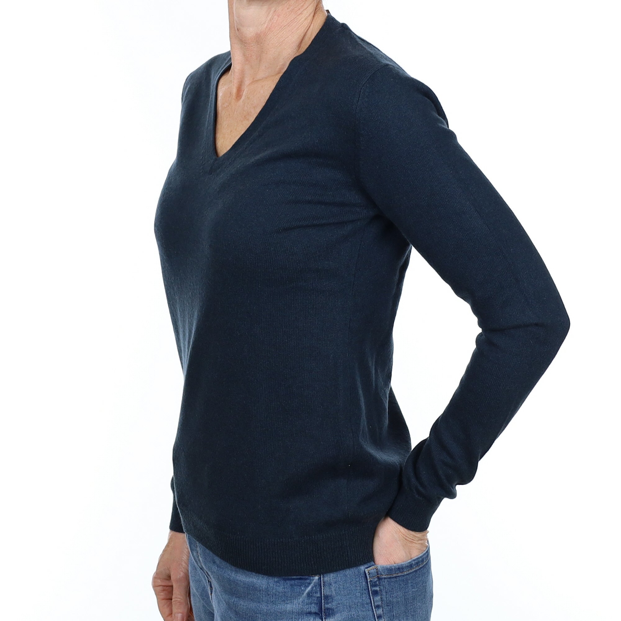 Petrol Blue Cashmere V Neck Jumper Small