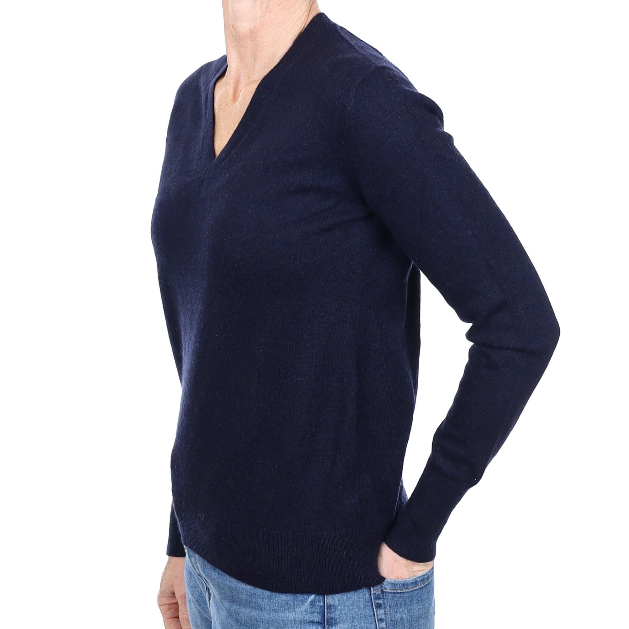 Navy Blue Cashmere V Neck Jumper Small