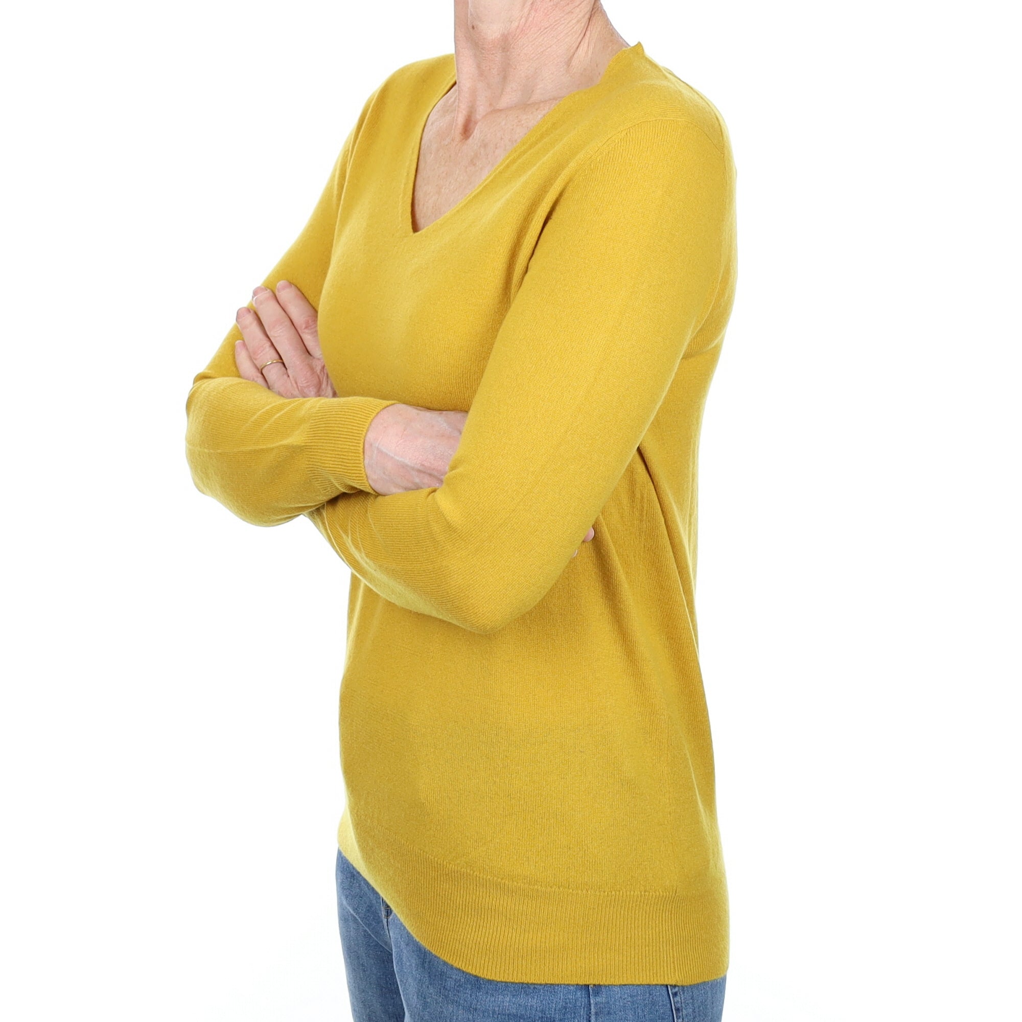 Mustard Yellow Cashmere V Neck Jumper Small