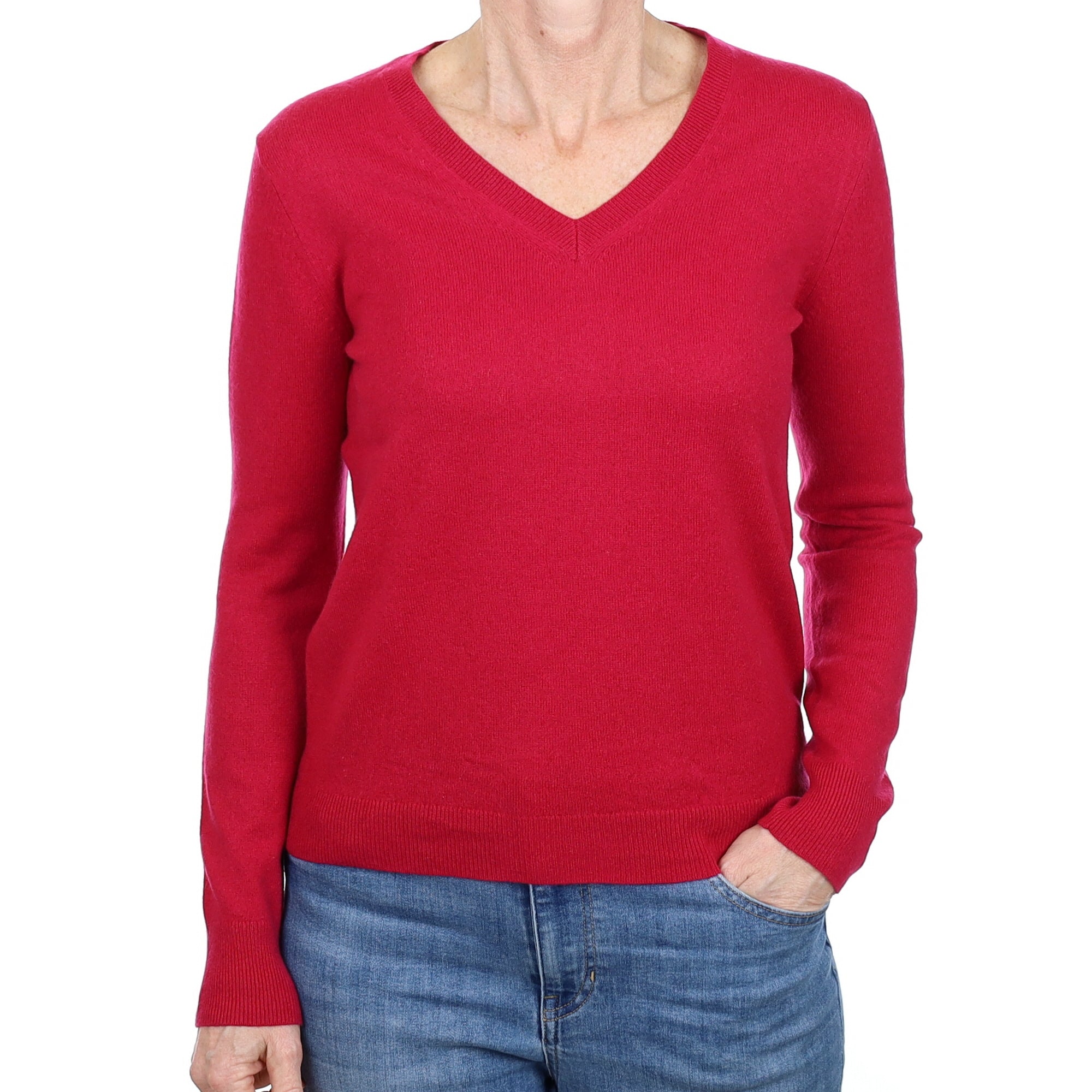 Cherry Pink Cashmere V Neck Jumper Small