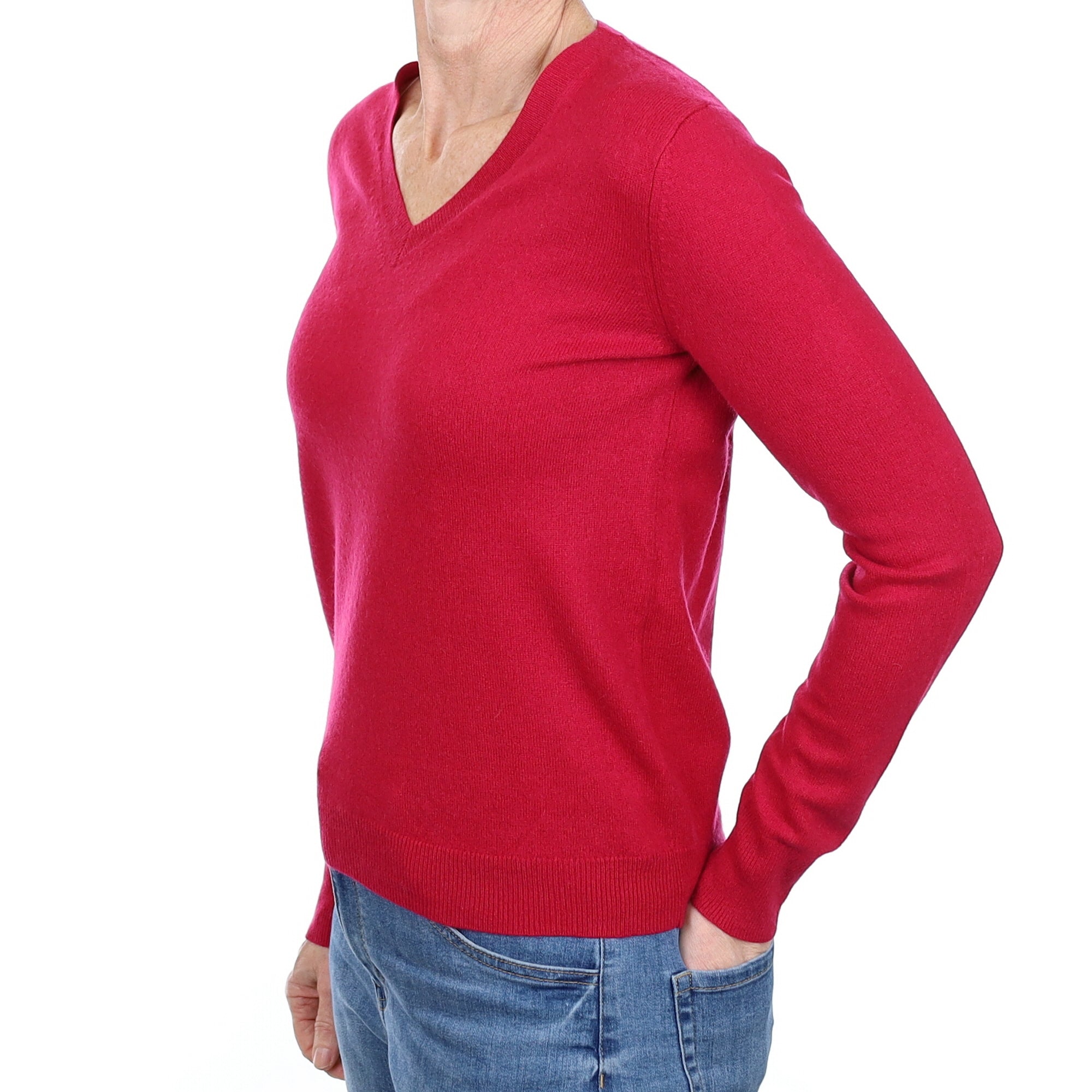 Cherry Pink Cashmere V Neck Jumper Small