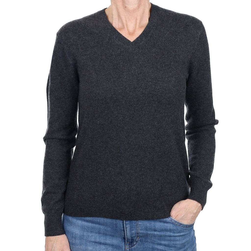 Charcoal Grey Cashmere V Neck Jumper Small