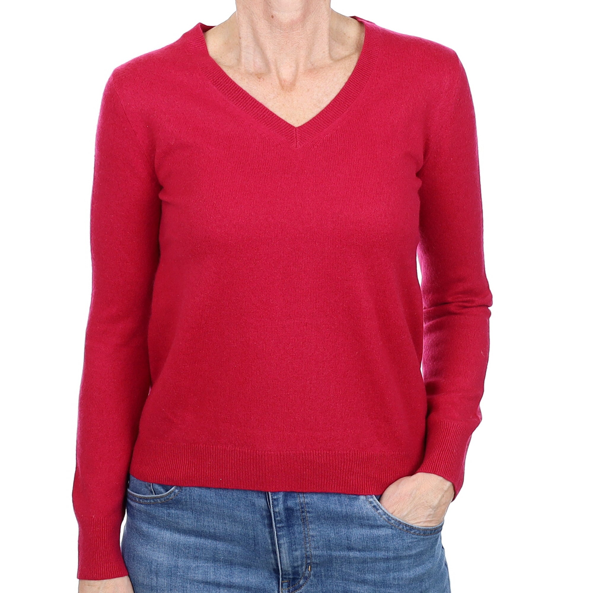 Cherry Pink Cashmere V Neck Jumper Small