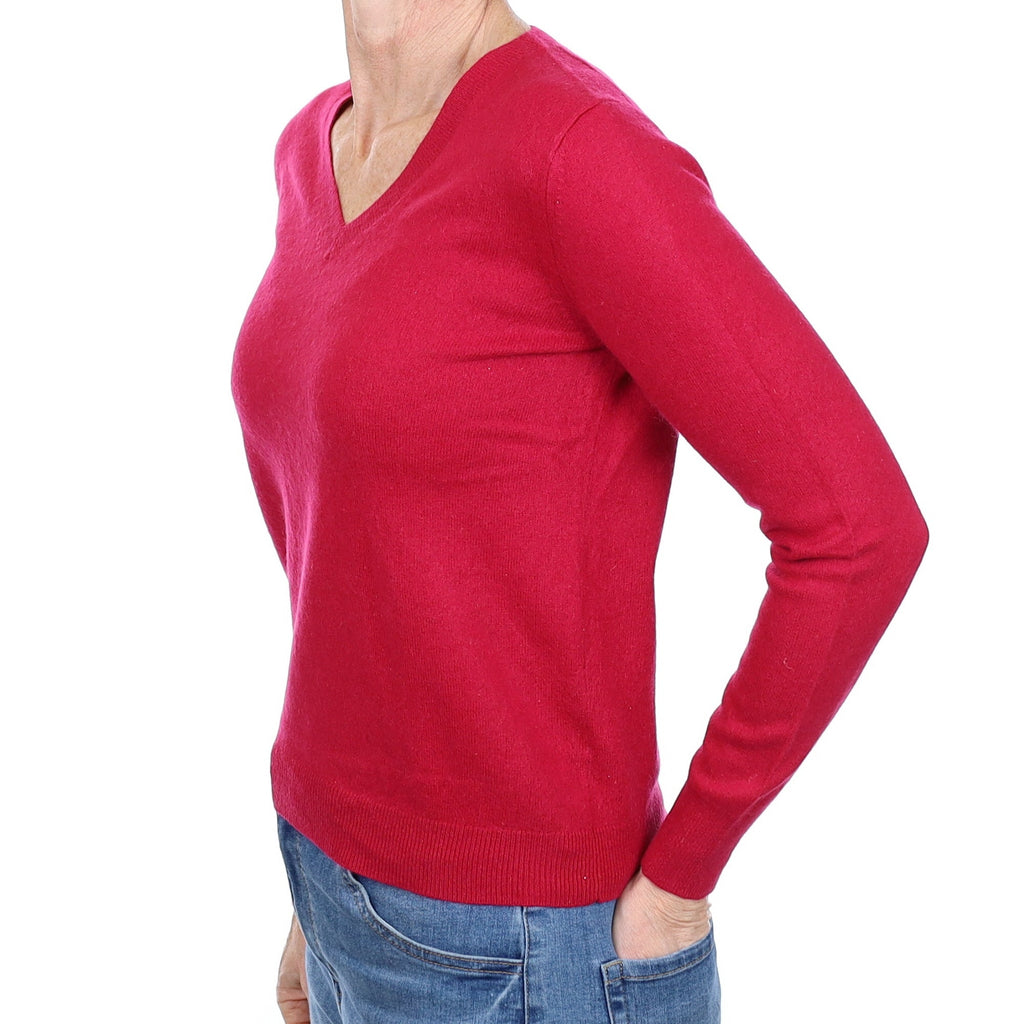 Cherry Pink Cashmere V Neck Jumper Small